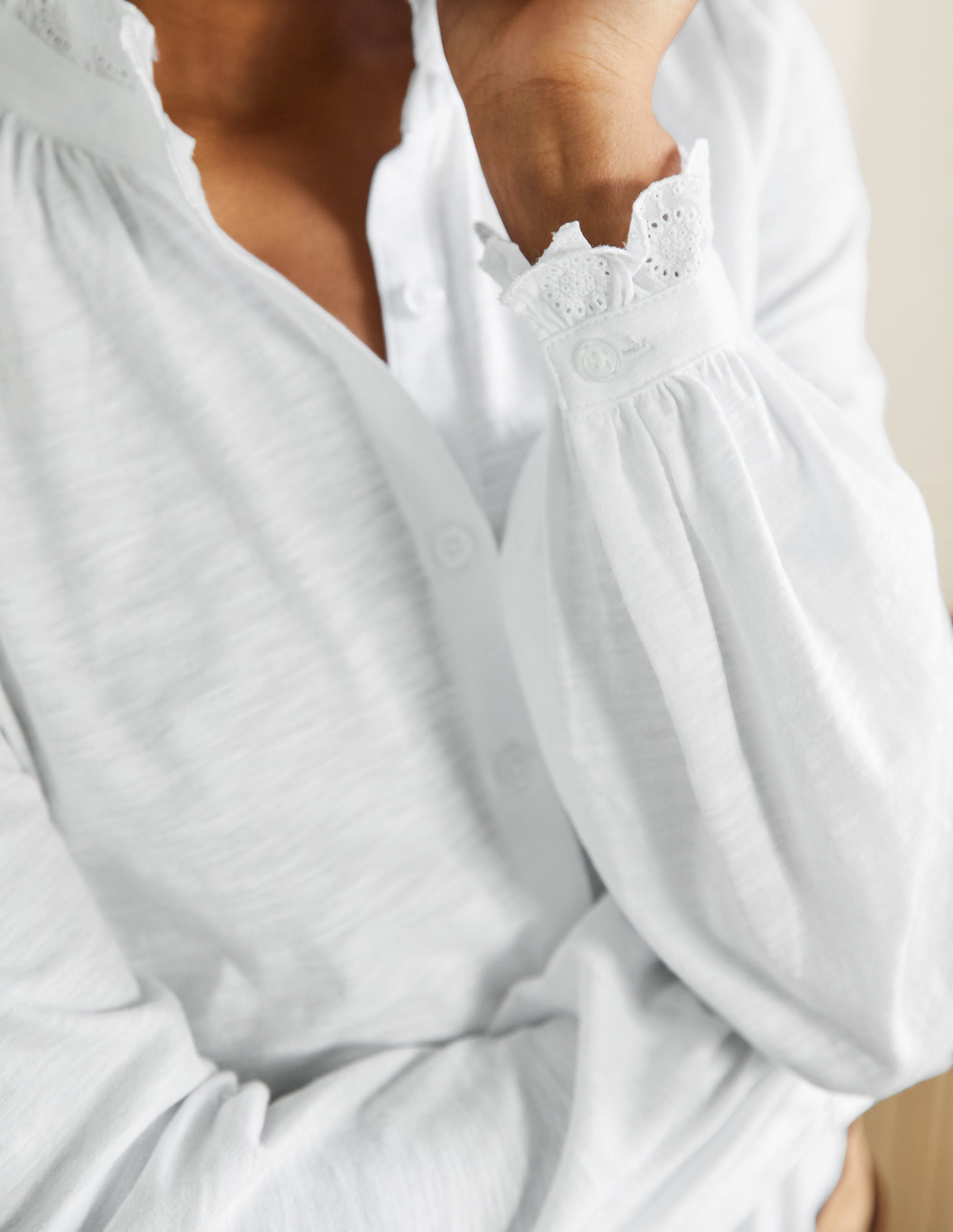 Chemise en jersey avec broderie anglaise-Blanc-2