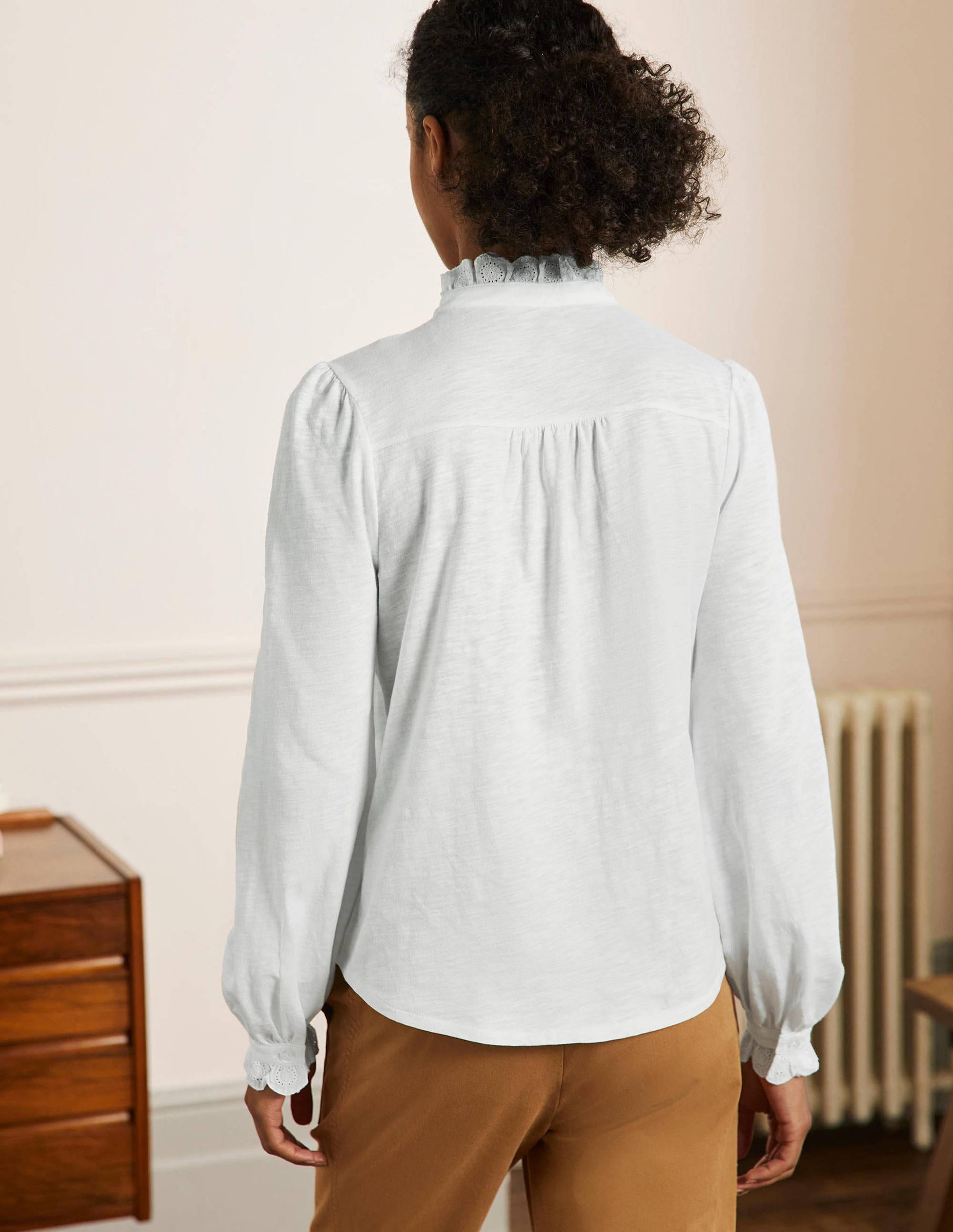 Chemise en jersey avec broderie anglaise-Blanc-3