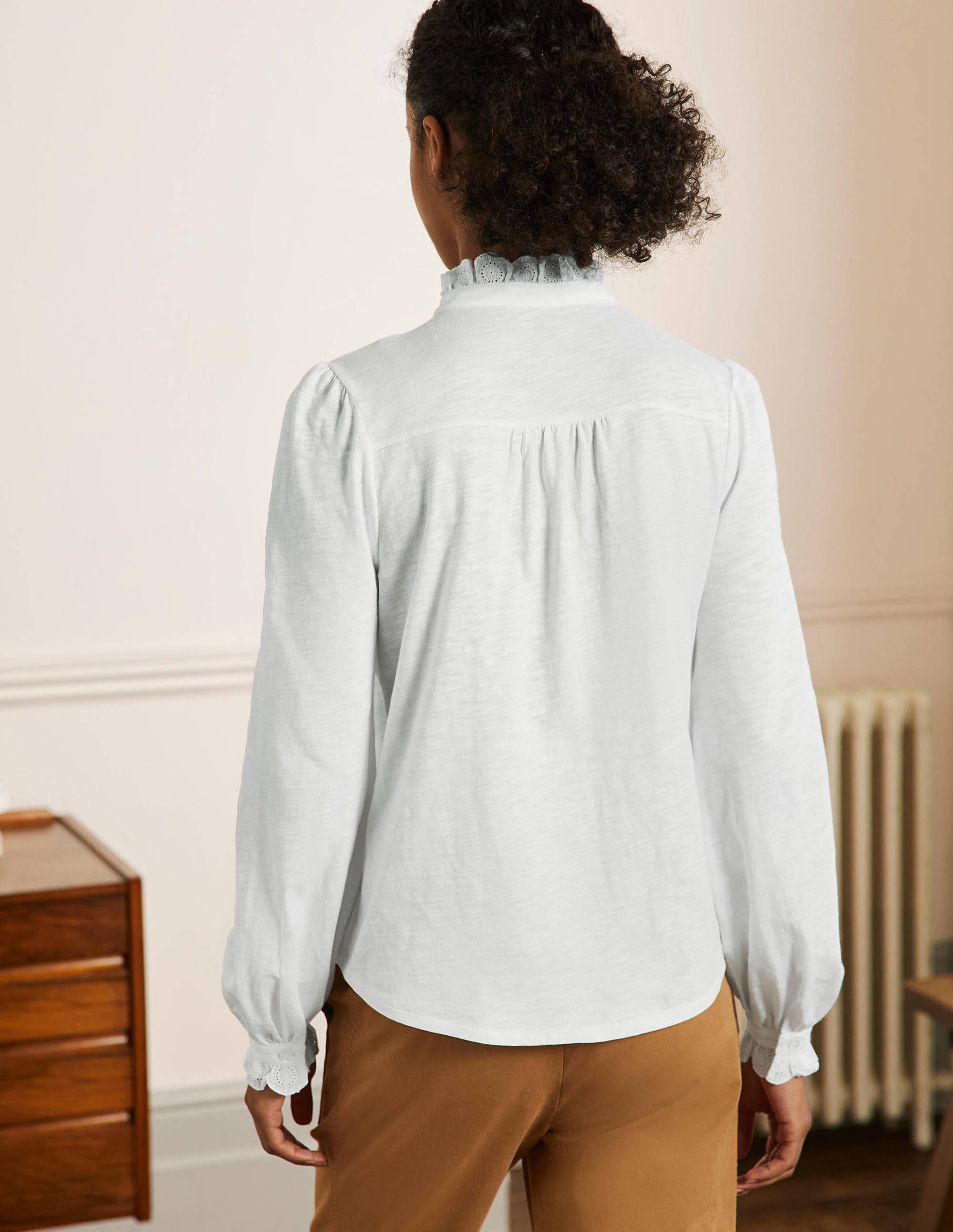 Chemise en jersey avec broderie anglaise-Blanc - Image 3