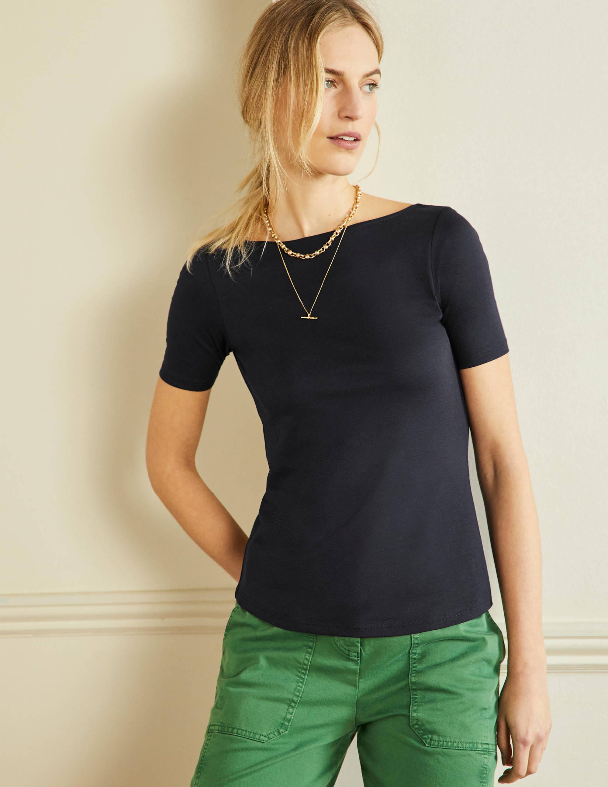 Superweiches T-Shirt mit rundem Rückenausschnitt-Marineblau - Image 4
