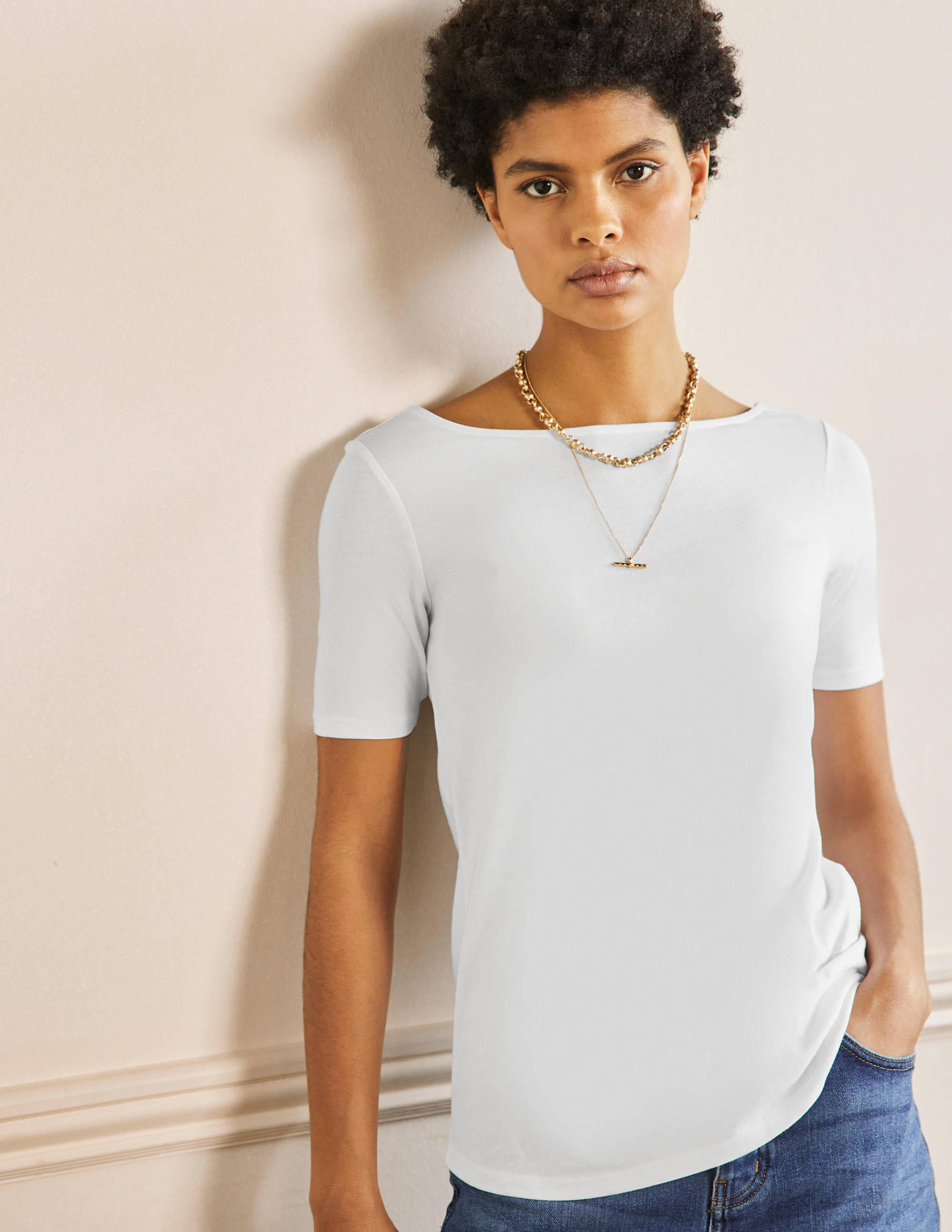 T-shirt ultra-doux à dos en U-Blanc - Image 1