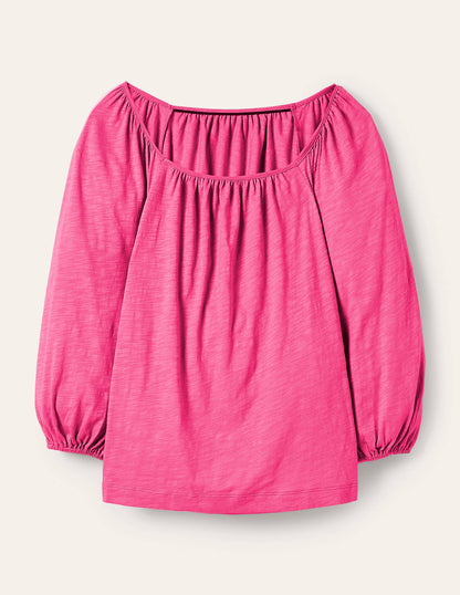 Blouson Sleeve Cotton Top-Festival Pink-5
