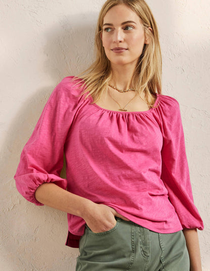 Blouson Sleeve Cotton Top-Festival Pink-4