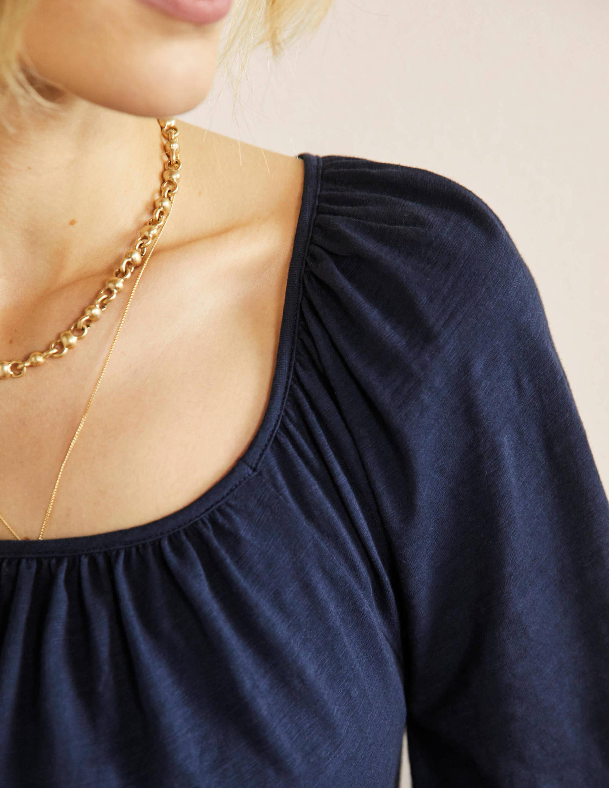 Top en coton blousant-Bleu marine - Image 2