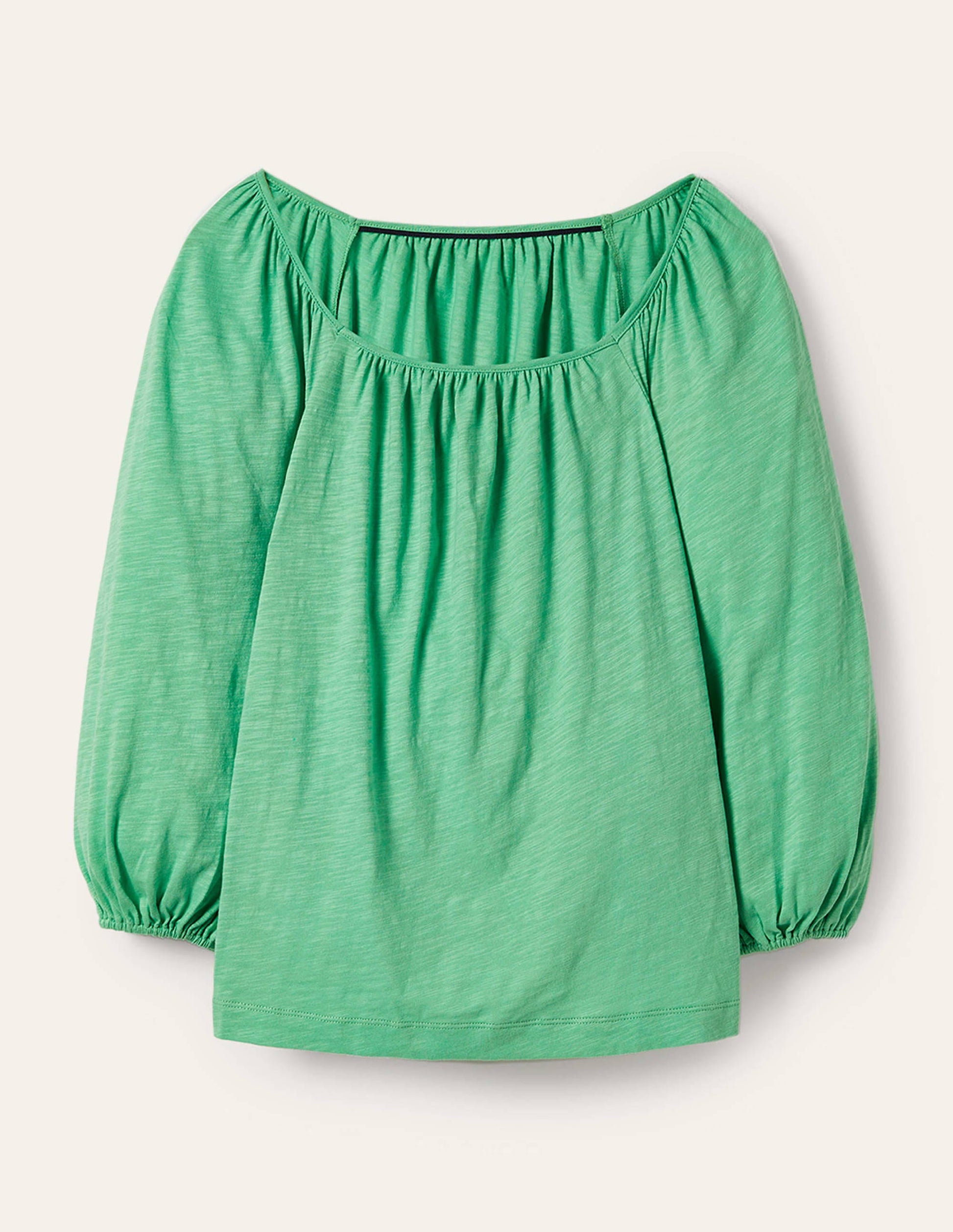 Blouson Sleeve Cotton Top-Zephyr Green-5