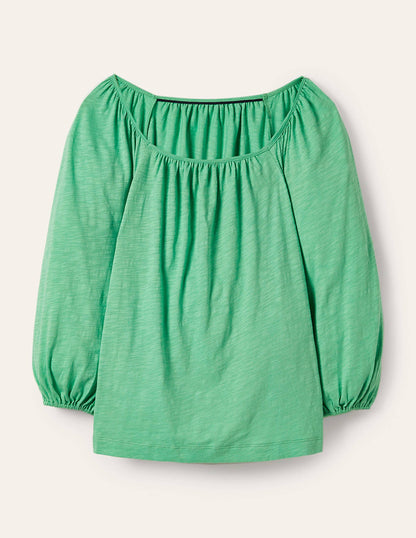 Blouson Sleeve Cotton Top-Zephyr Green-5