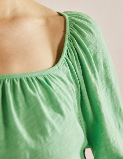 Blouson Sleeve Cotton Top-Zephyr Green-2