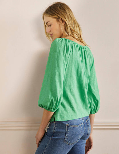 Blouson Sleeve Cotton Top-Zephyr Green-3