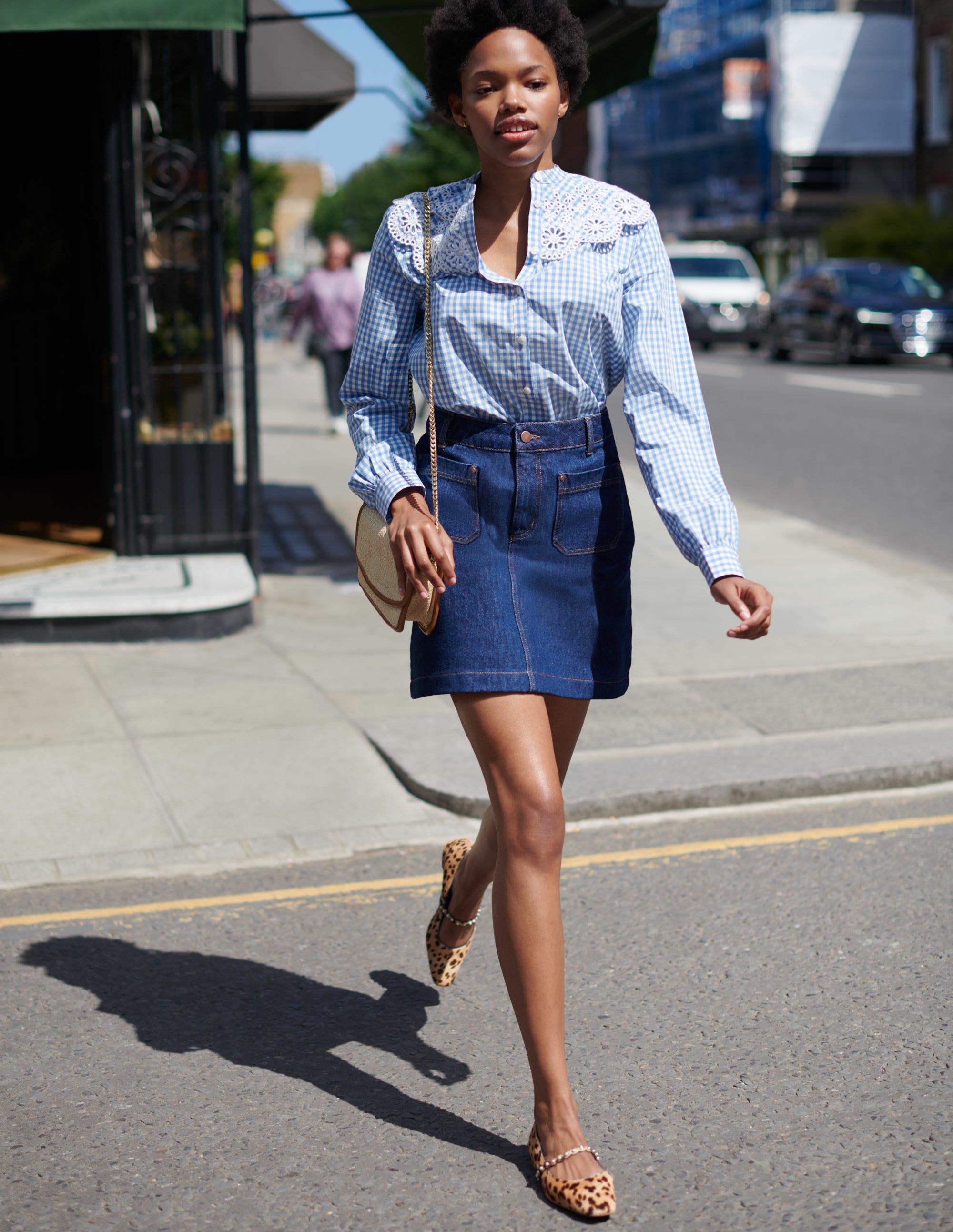 Broderie Collar Shirt-Blue, Gingham - Image 5