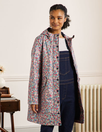 Morris Wasserdichter Regenmantel-Navy, Gruppierte Blumen