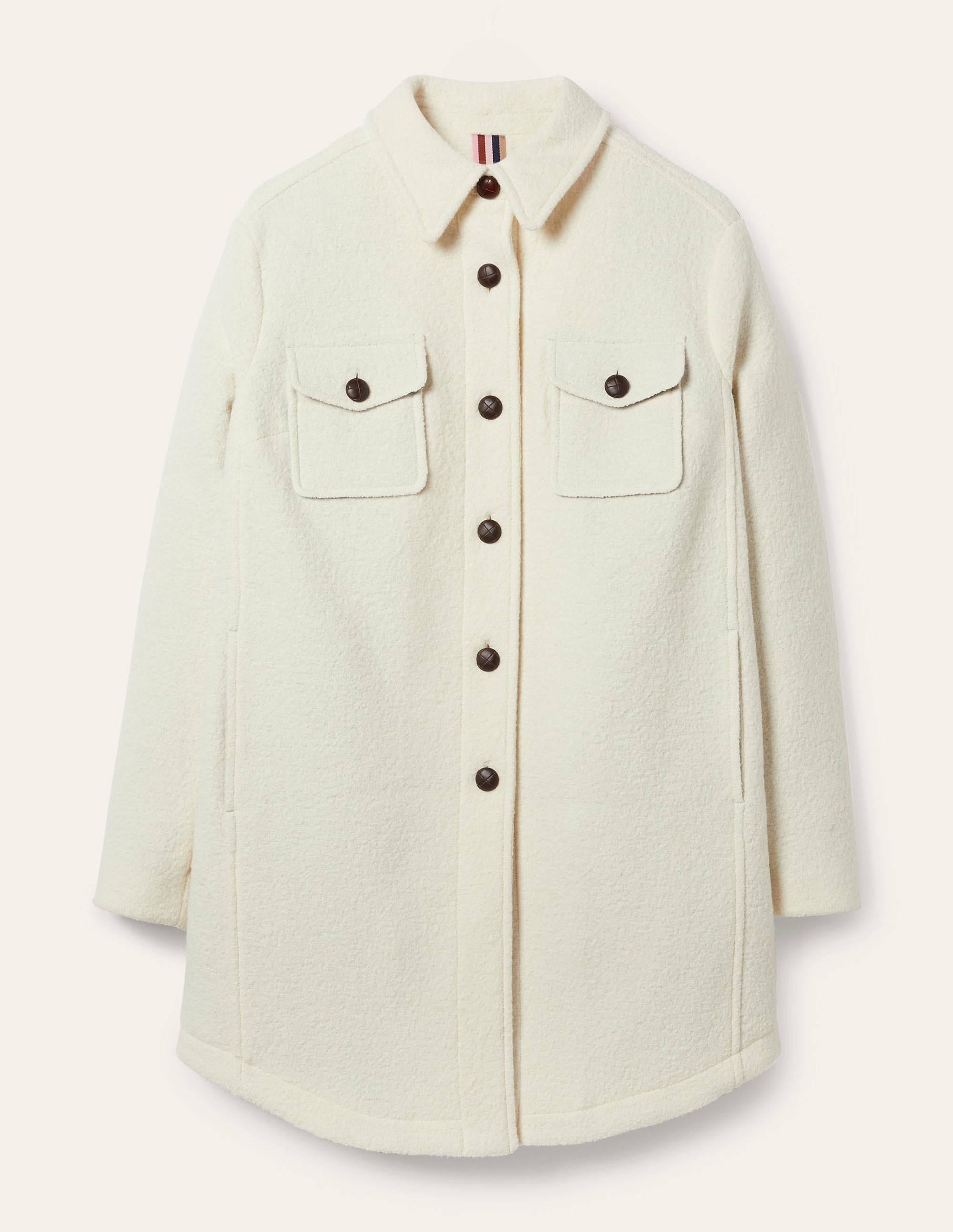 Manteau façon surchemise en laine texturée-Ivoire - Image 5