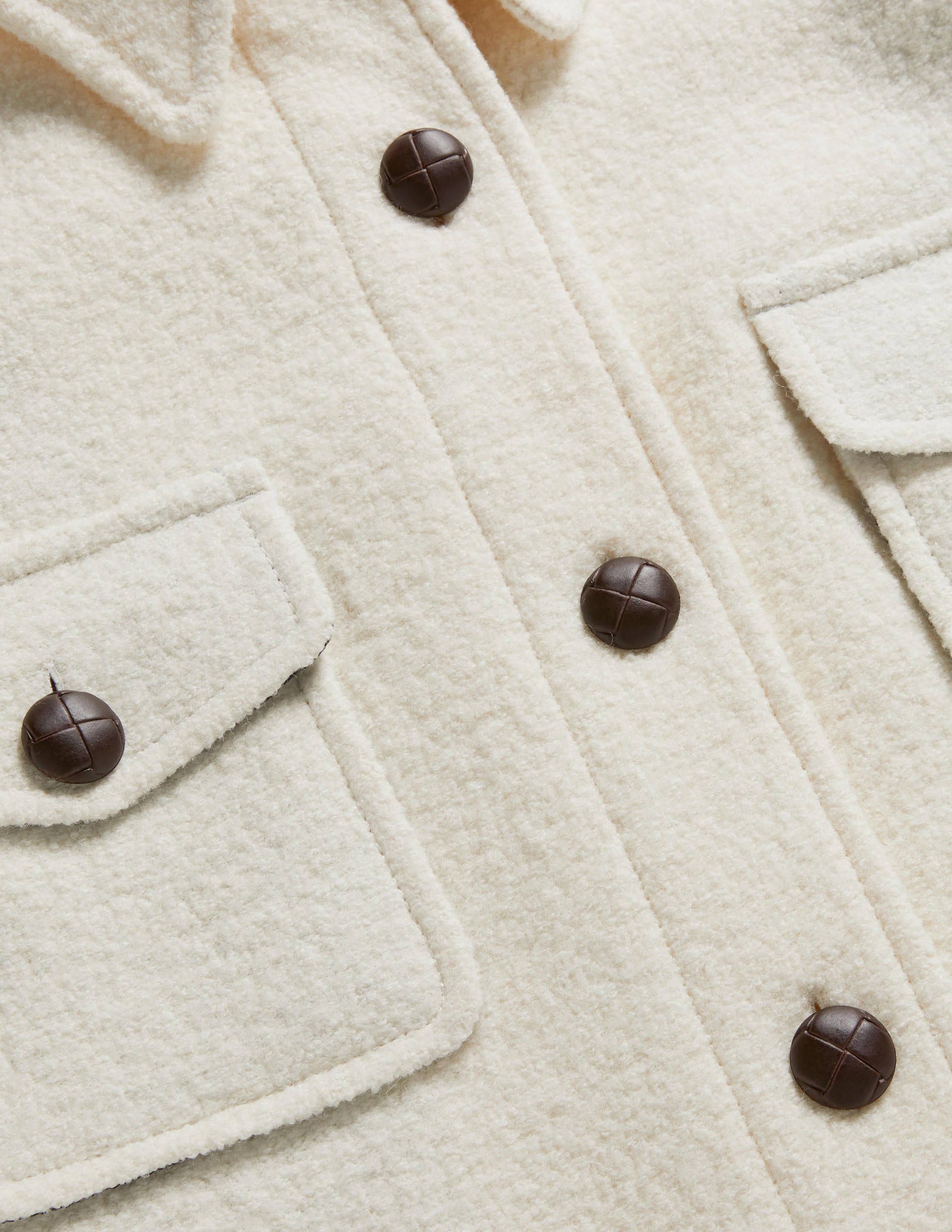 Manteau façon surchemise en laine texturée-Ivoire - Image 6