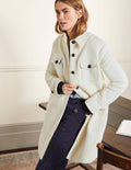 Manteau façon surchemise en laine texturée-Ivoire