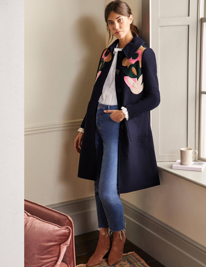 Amelia Wollmantel mit Applikation-Marineblau