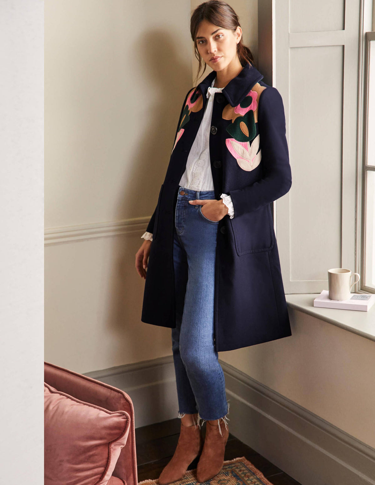 Amelia Wollmantel mit Applikation-Marineblau - Image 1