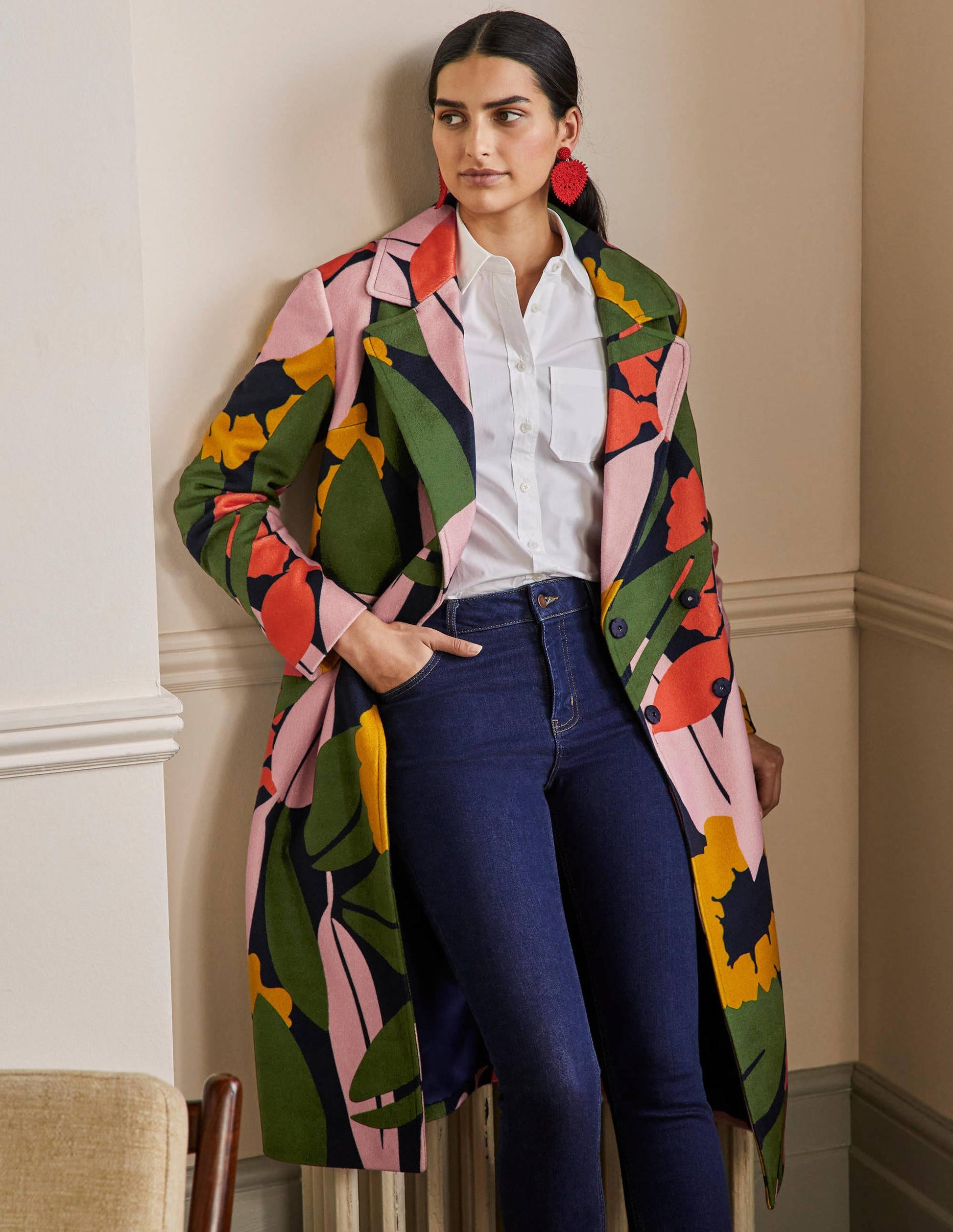 Constance Printed Wool Coat-French Navy, Abstract Bloom-1
