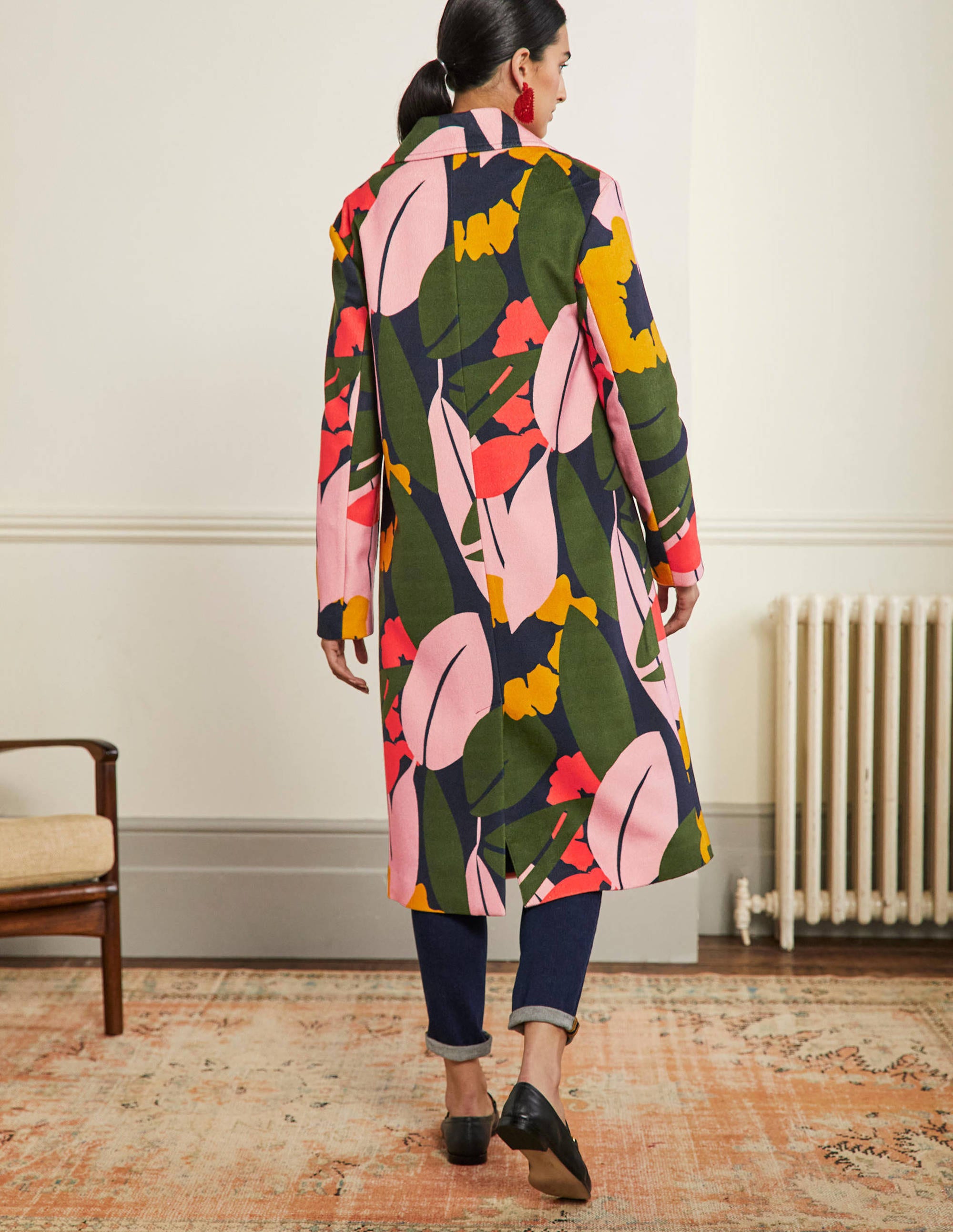 Constance Printed Wool Coat-French Navy, Abstract Bloom - Image 3
