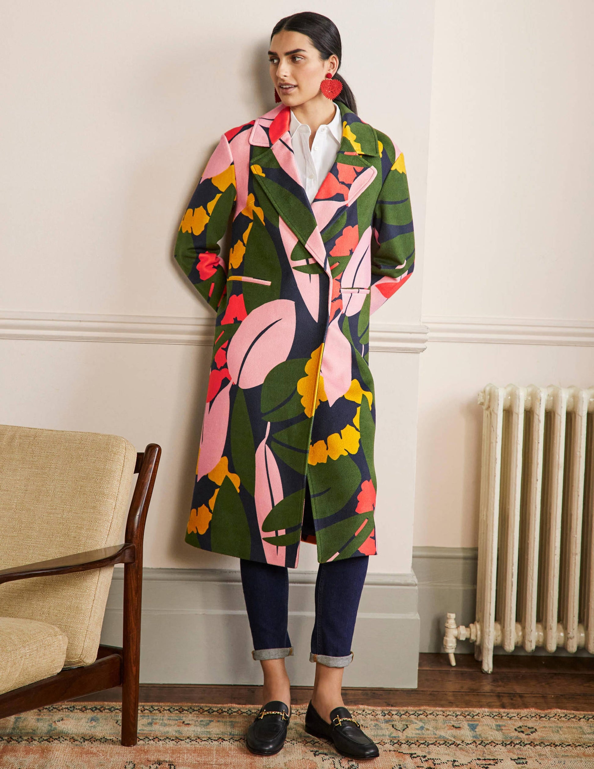 Constance Printed Wool Coat-French Navy, Abstract Bloom-4