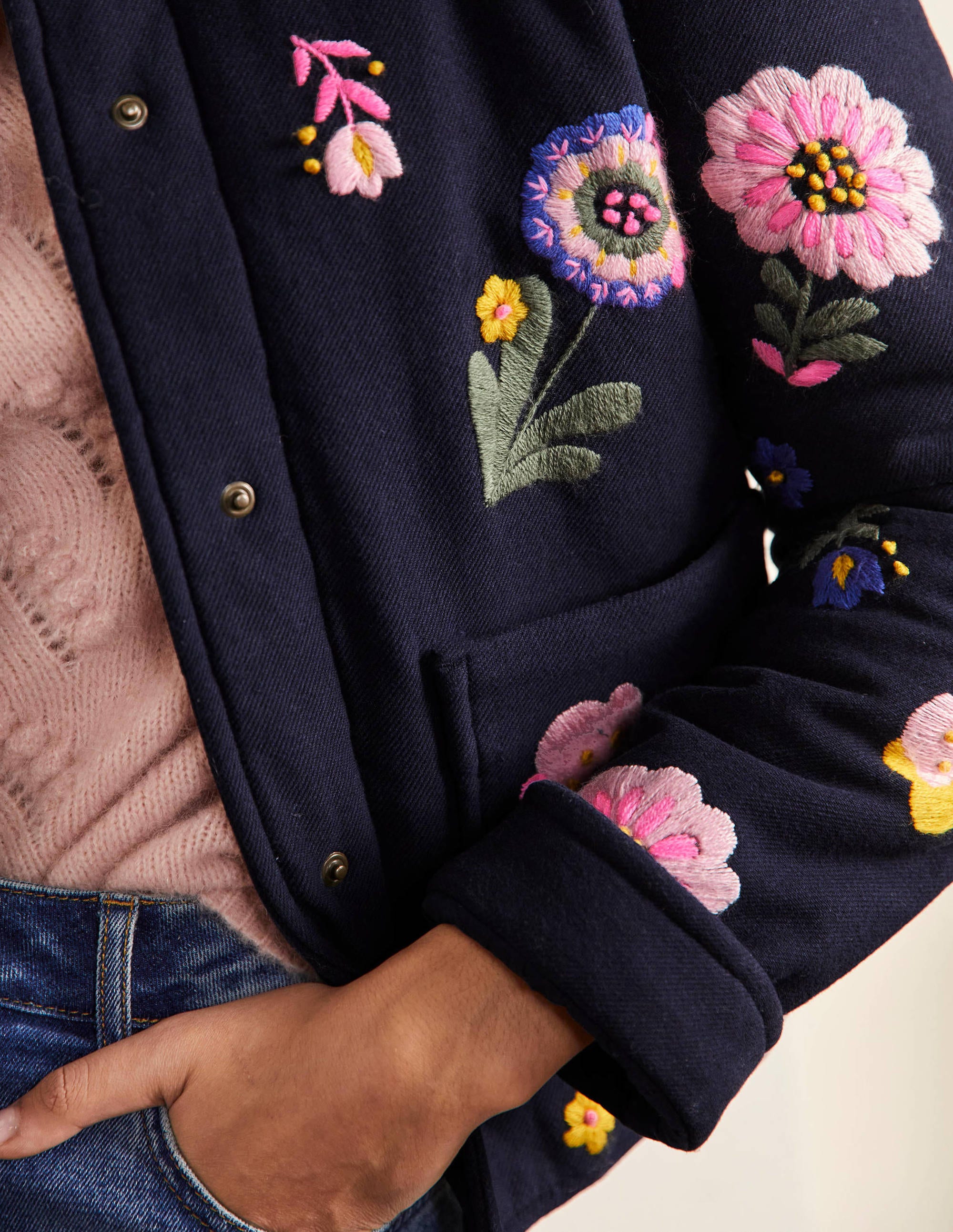 Veste Clara brodée-Bleu marine, fleur brodée - Image 2