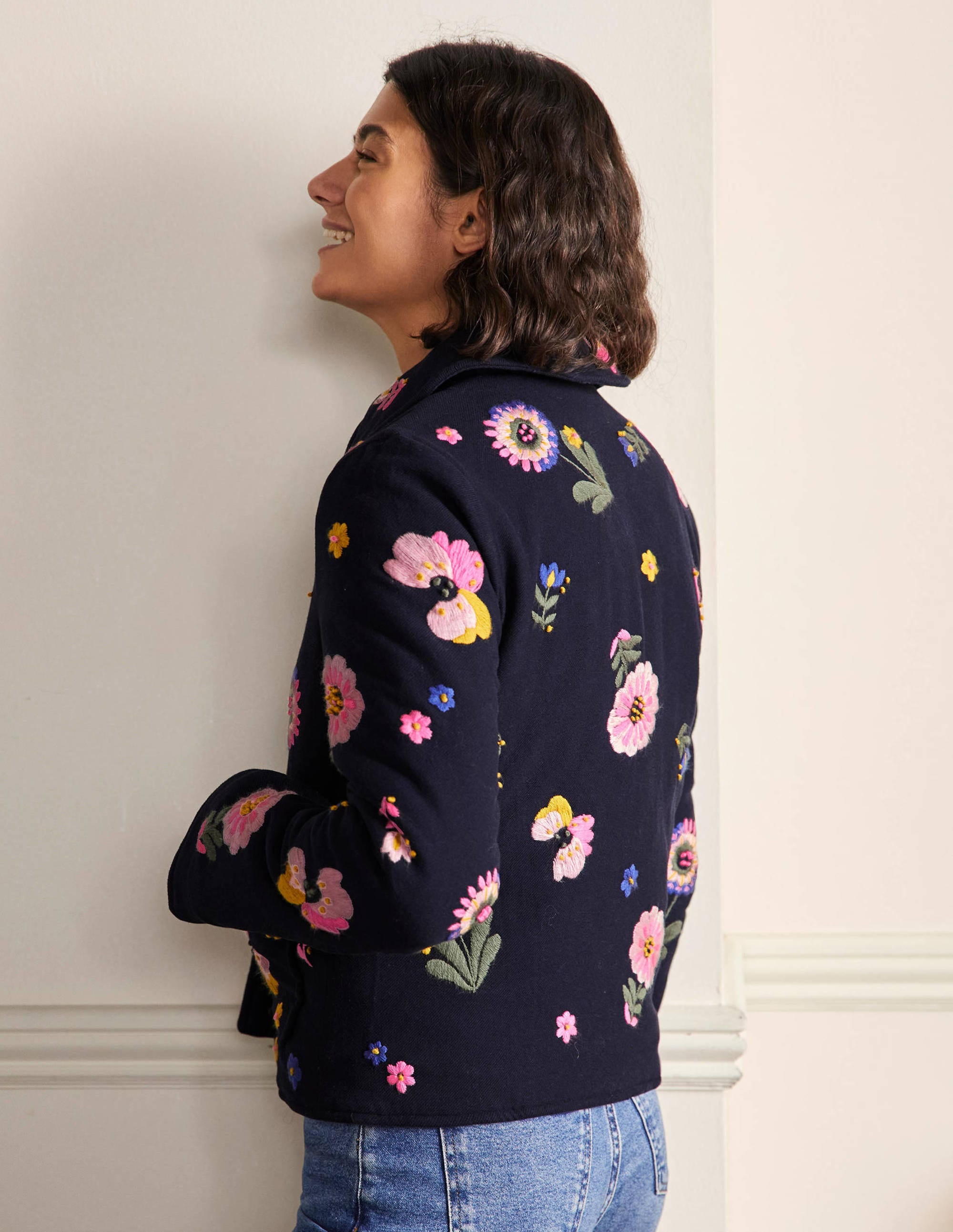 Veste Clara brodée-Bleu marine, fleur brodée - Image 3