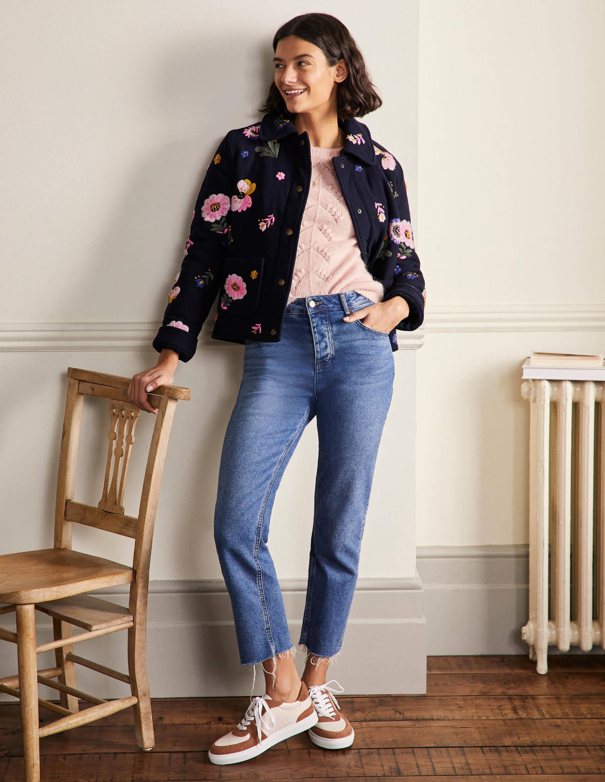 Veste Clara brodée-Bleu marine, fleur brodée - Image 4
