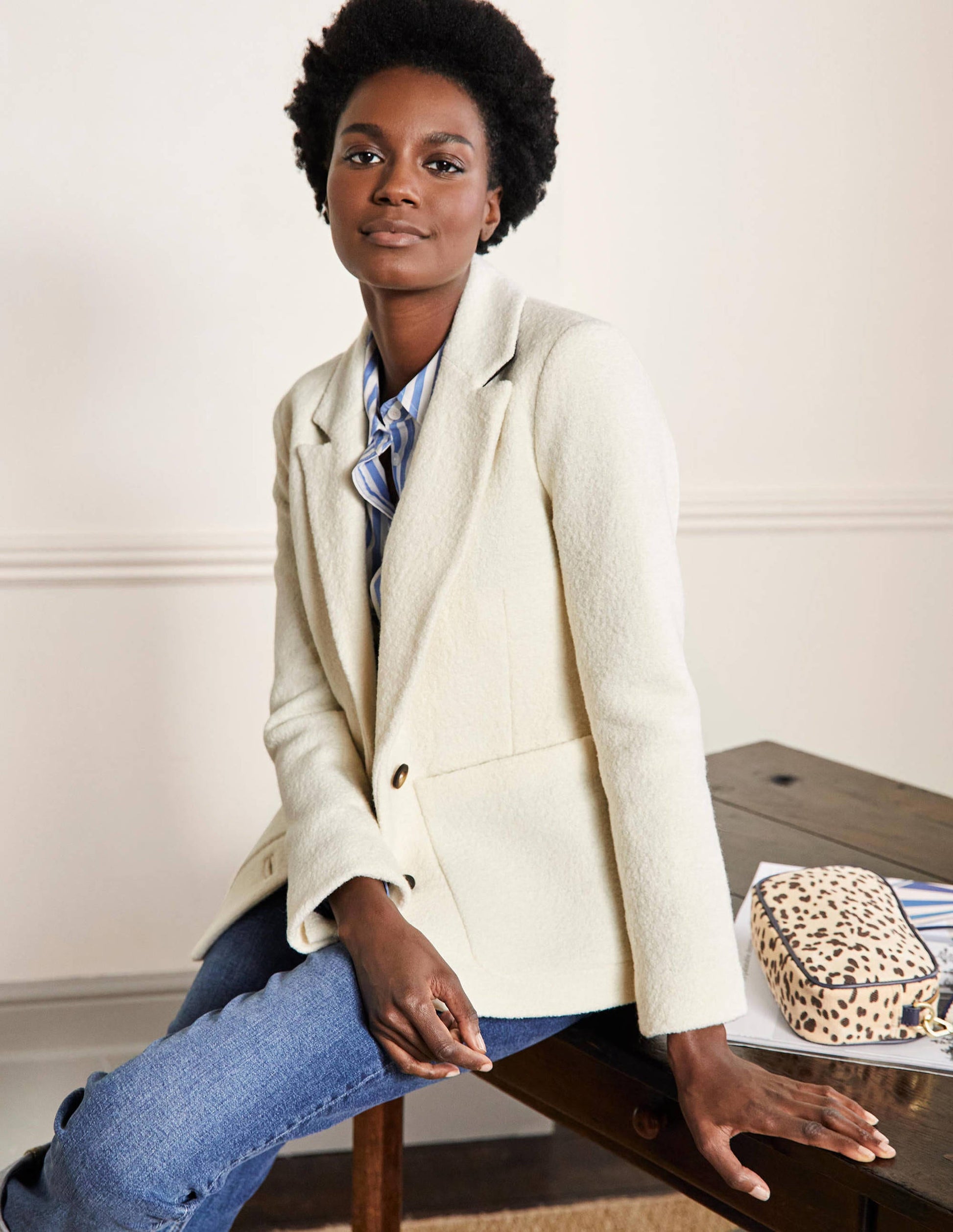 Bella Textured Wool Blazer-Ivory-1