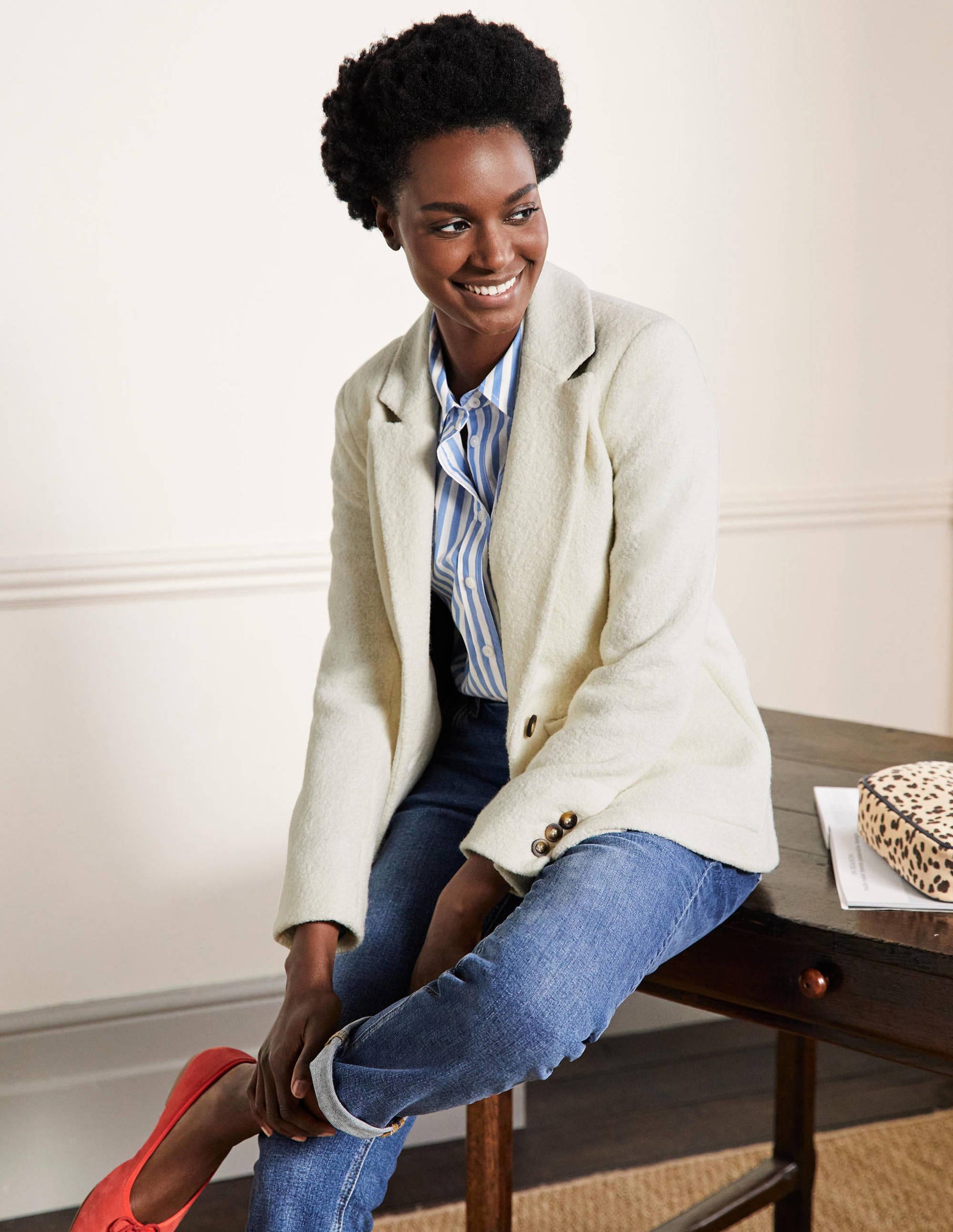 Bella Textured Wool Blazer-Ivory-4
