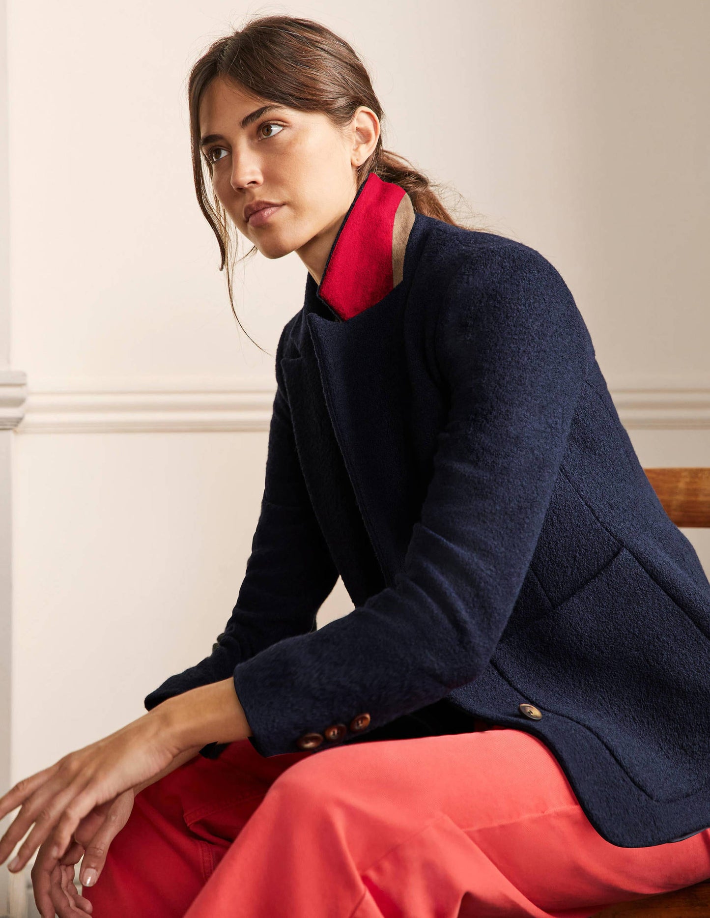 Bella Textured Wool Blazer-Navy