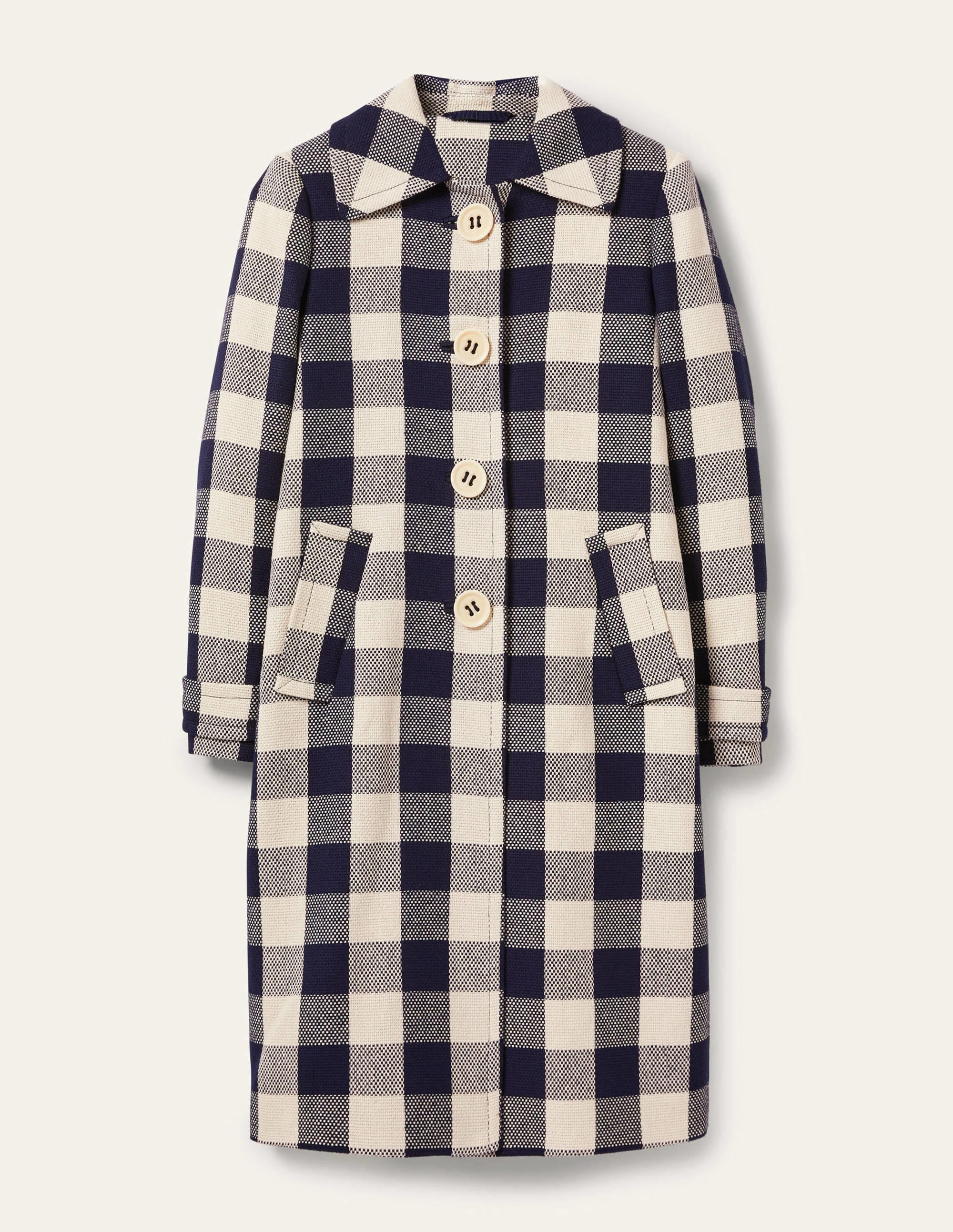 Manteau Bonnie boutonné en vichy-Vichy ivoire/bleu marine - Image 9