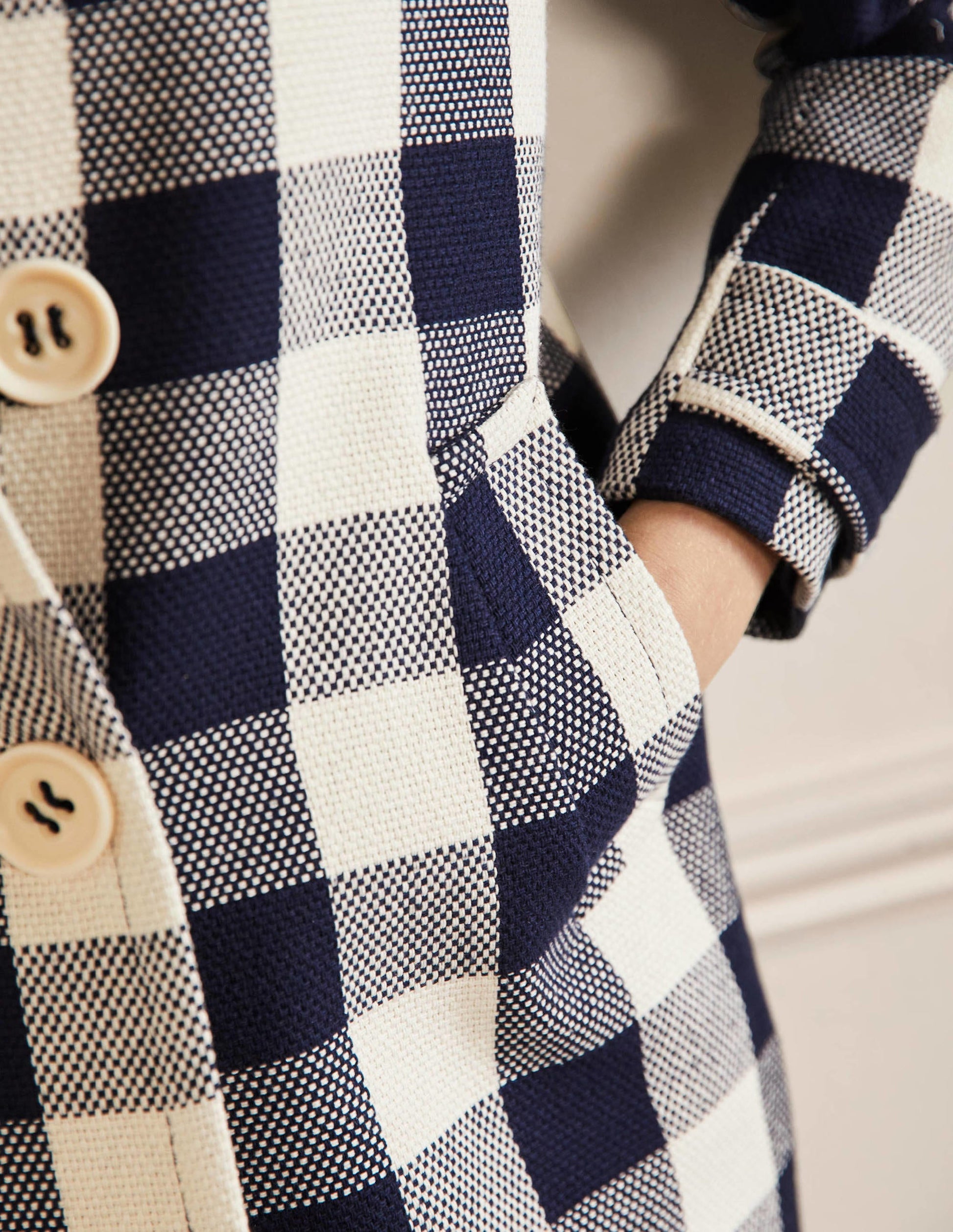 Bonnie Gingham Buttoned Coat-Ivory/Navy Gingham-2