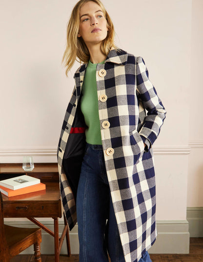 Bonnie Gingham Buttoned Coat-Ivory/Navy Gingham-4