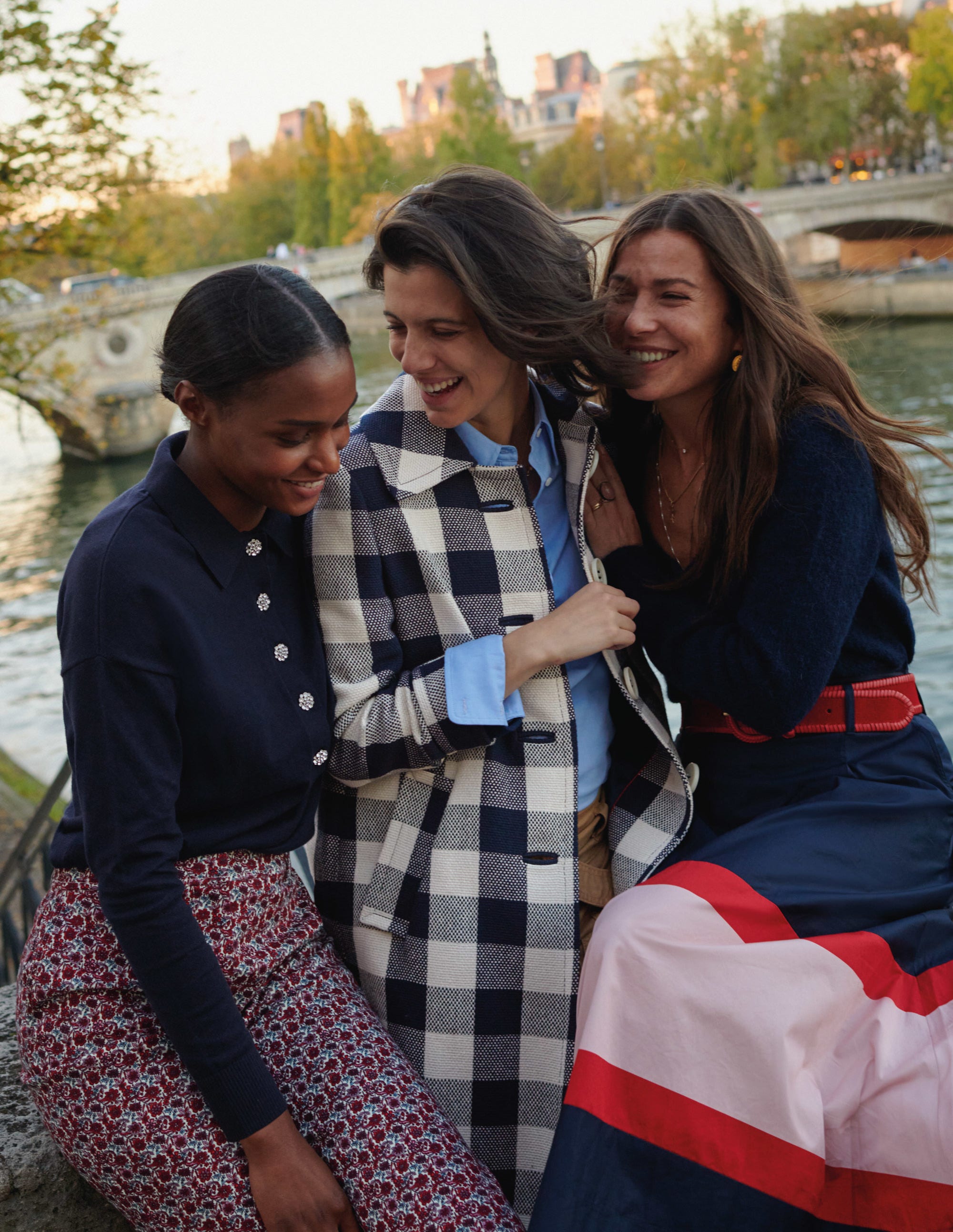 Manteau Bonnie boutonné en vichy-Vichy ivoire/bleu marine - Image 7