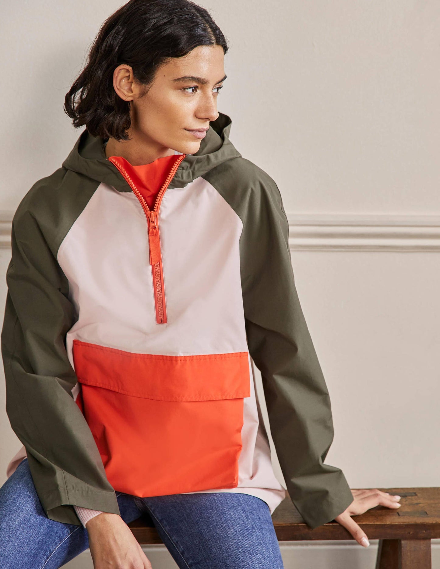 Belle Anorak zum Verstauen-Milchshake/Khaki