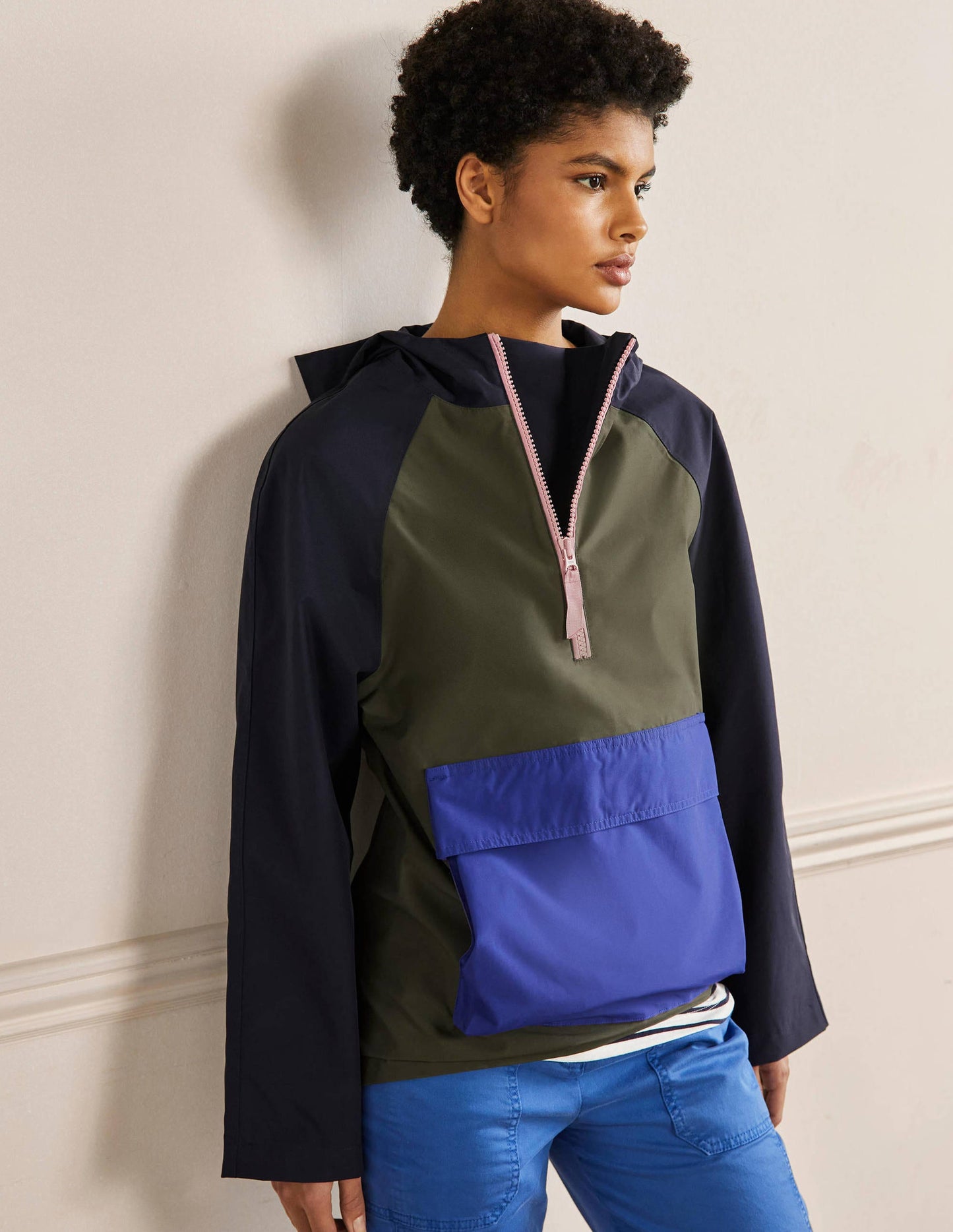 Belle Anorak zum Verstauen-Navy/Khaki