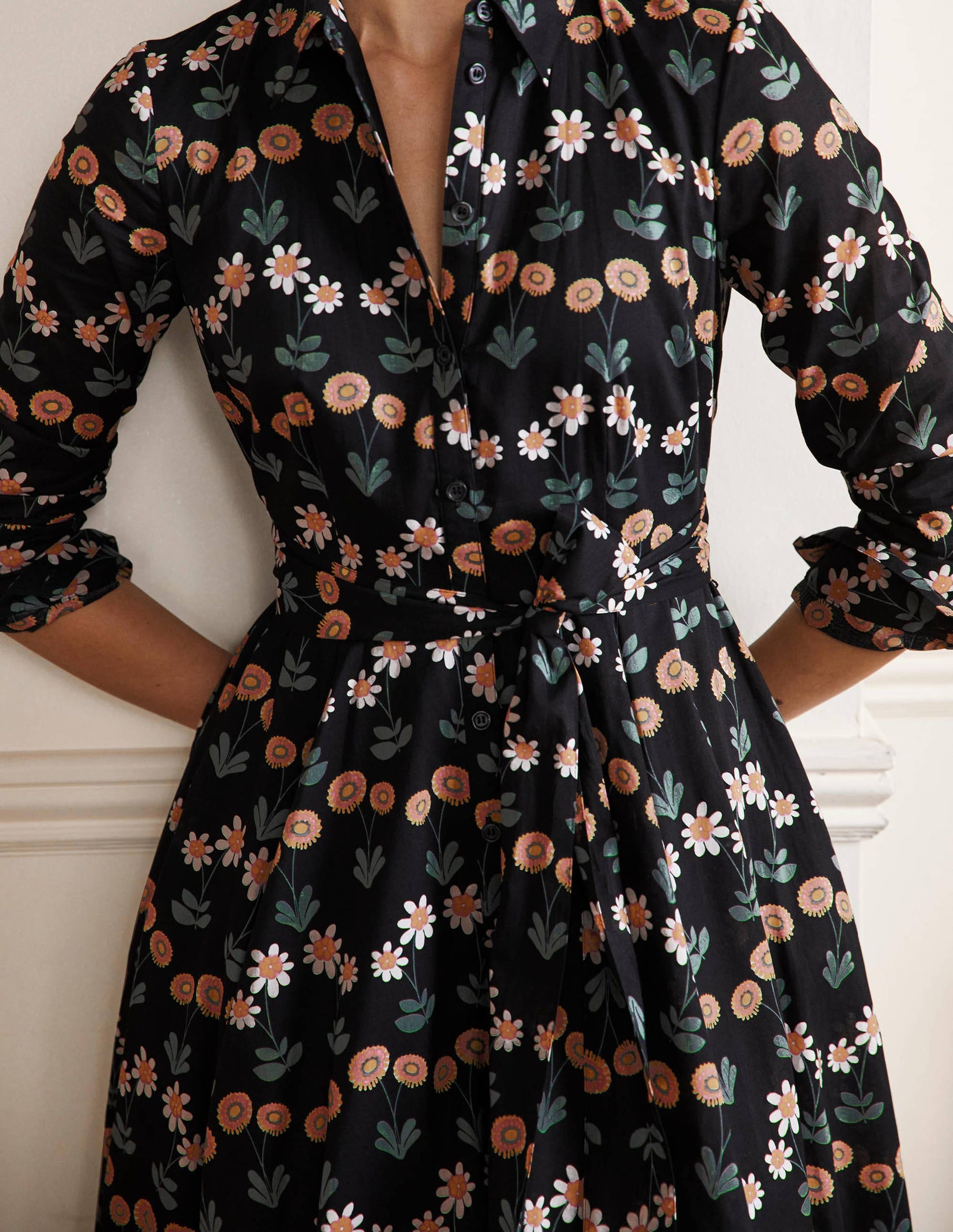 Robe-chemise midi Kitty-Noir, motif Delicate Daisy-2