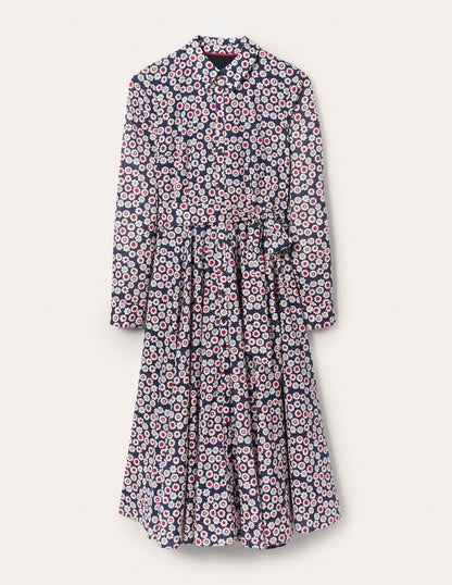 Kitty Midi-Hemdblusenkleid-Französisches Navy, Filigranes Wirbelmuster