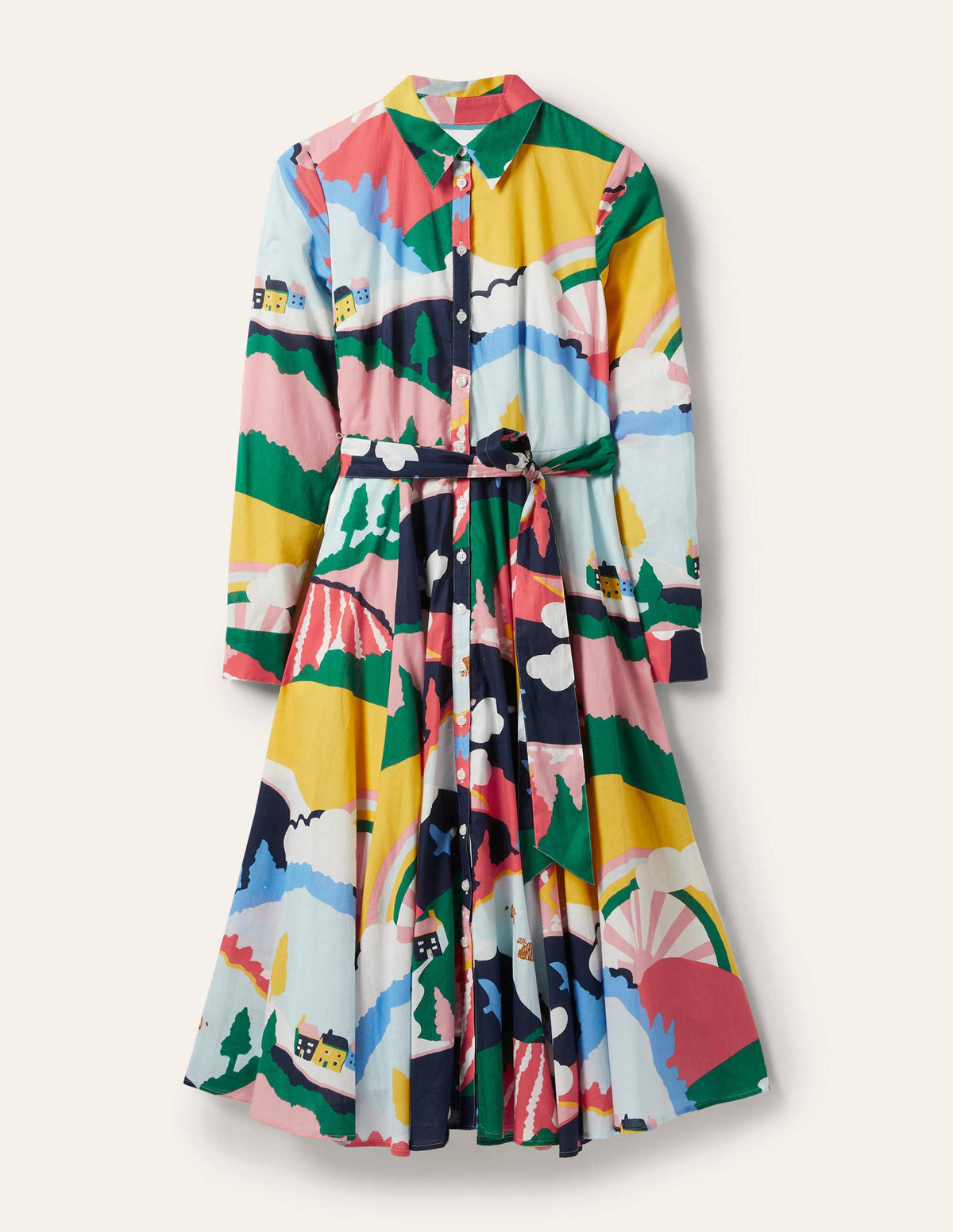 Kitty Midi-Hemdblusenkleid-Französisches Navy, Wiesenszene - Image 6