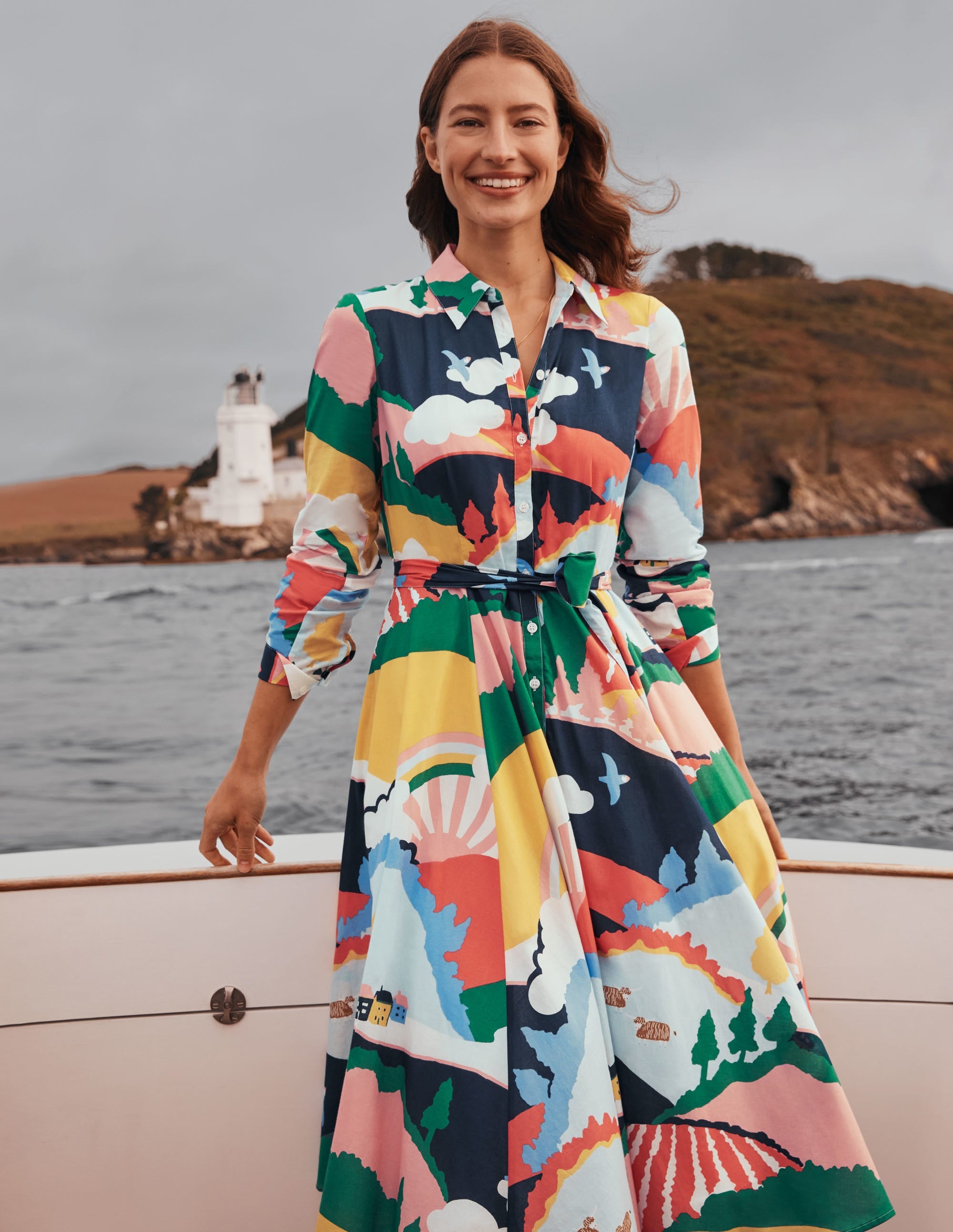 Kitty Midi-Hemdblusenkleid-Französisches Navy, Wiesenszene - Image 7