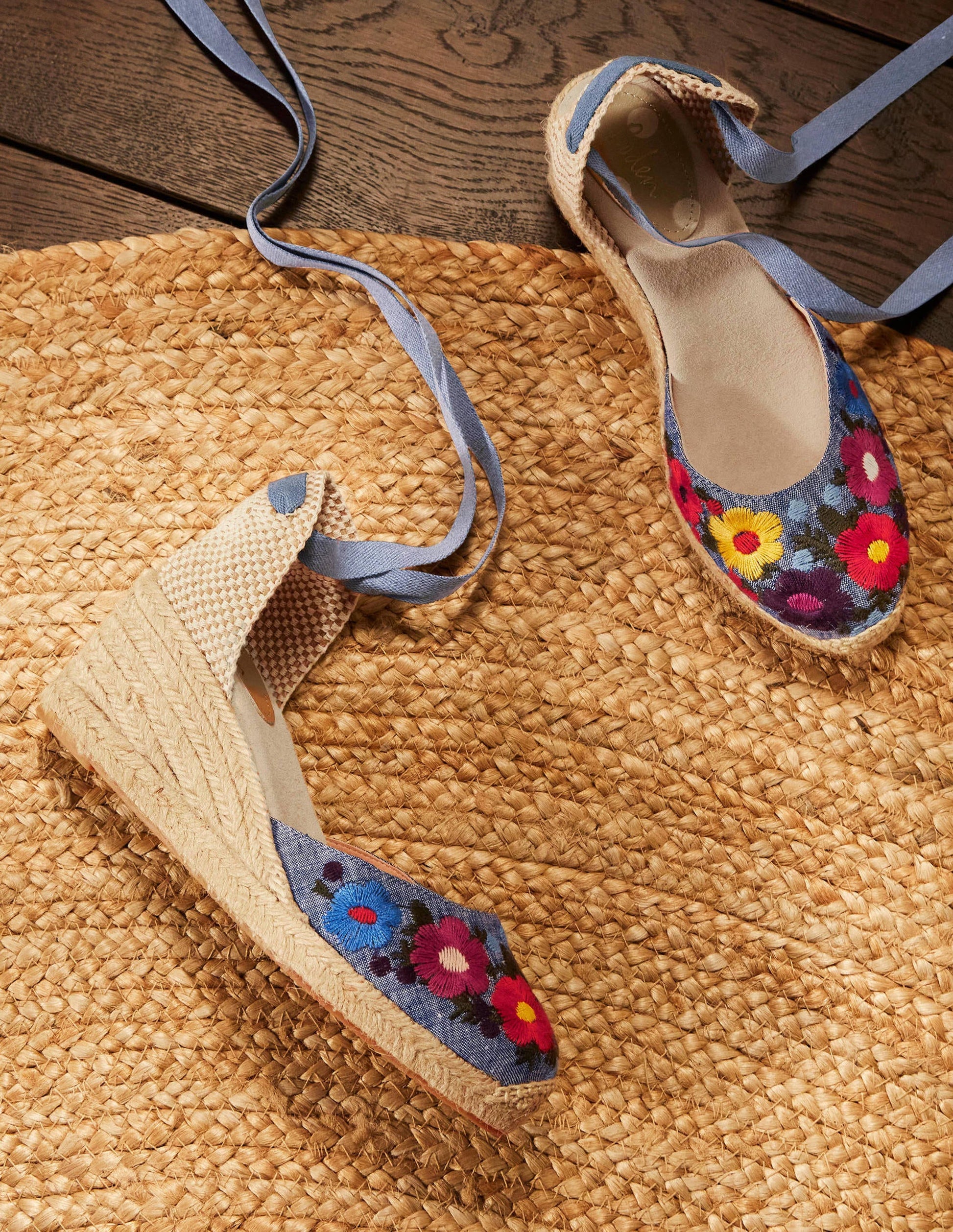 Espadrilles compensées Cassie-Broderie chambray-1