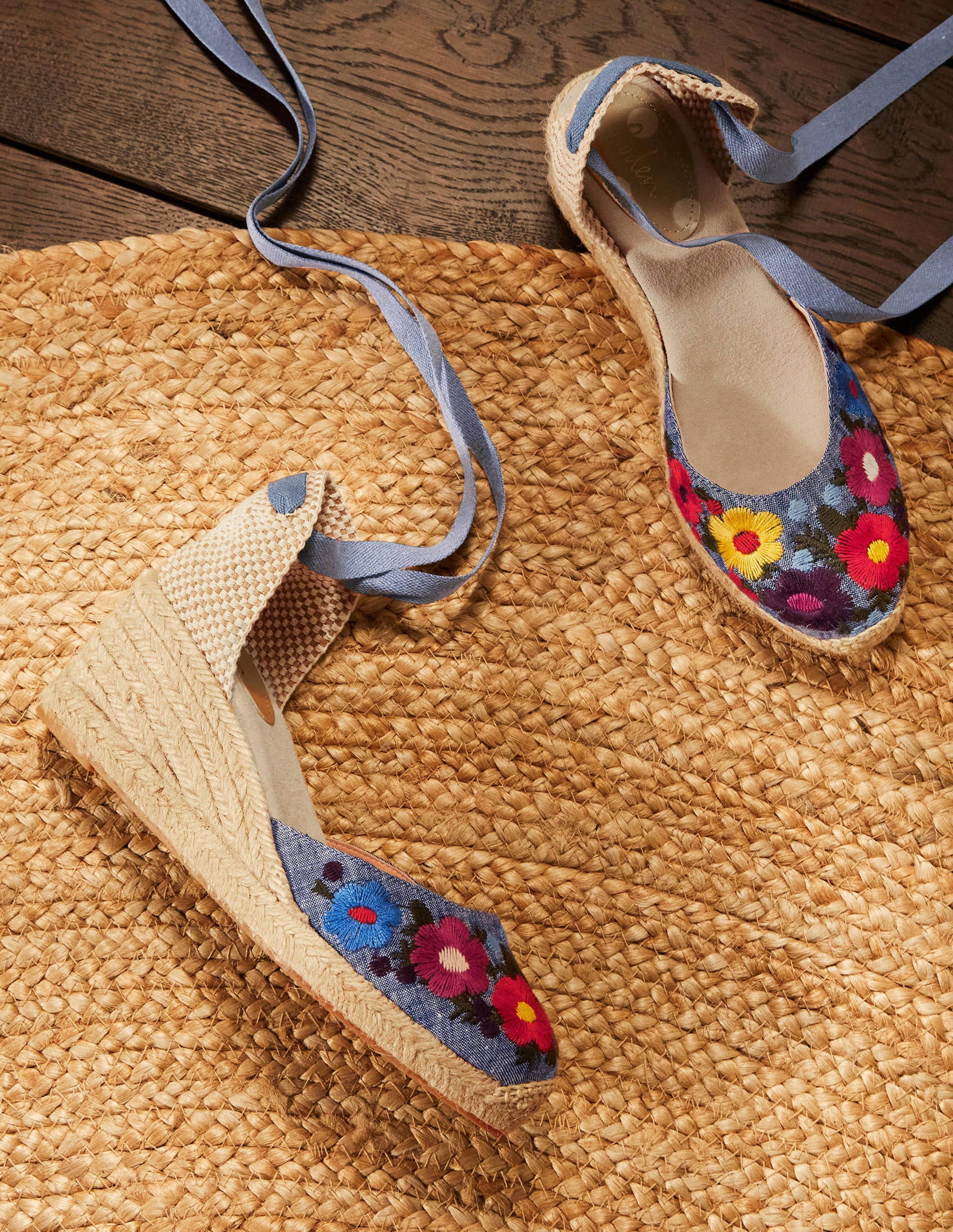 Espadrilles compensées Cassie-Broderie chambray - Image 1