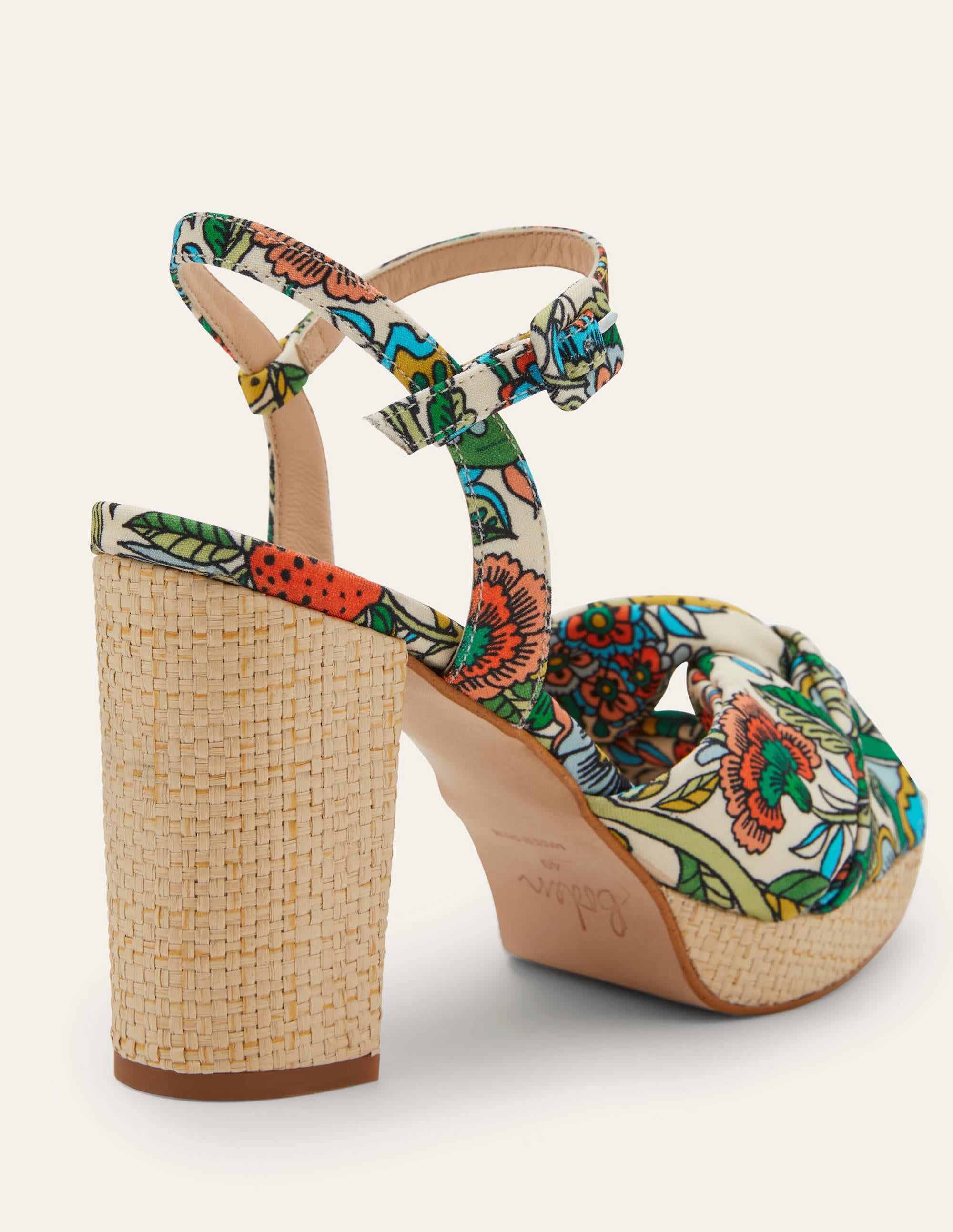 Twist-Front Heeled Platforms-Ivory, Tropic Meadow - Image 3