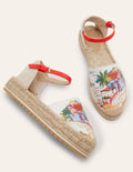 Espadrilles à plateforme plate-Ivoire, motif Paradise Bay