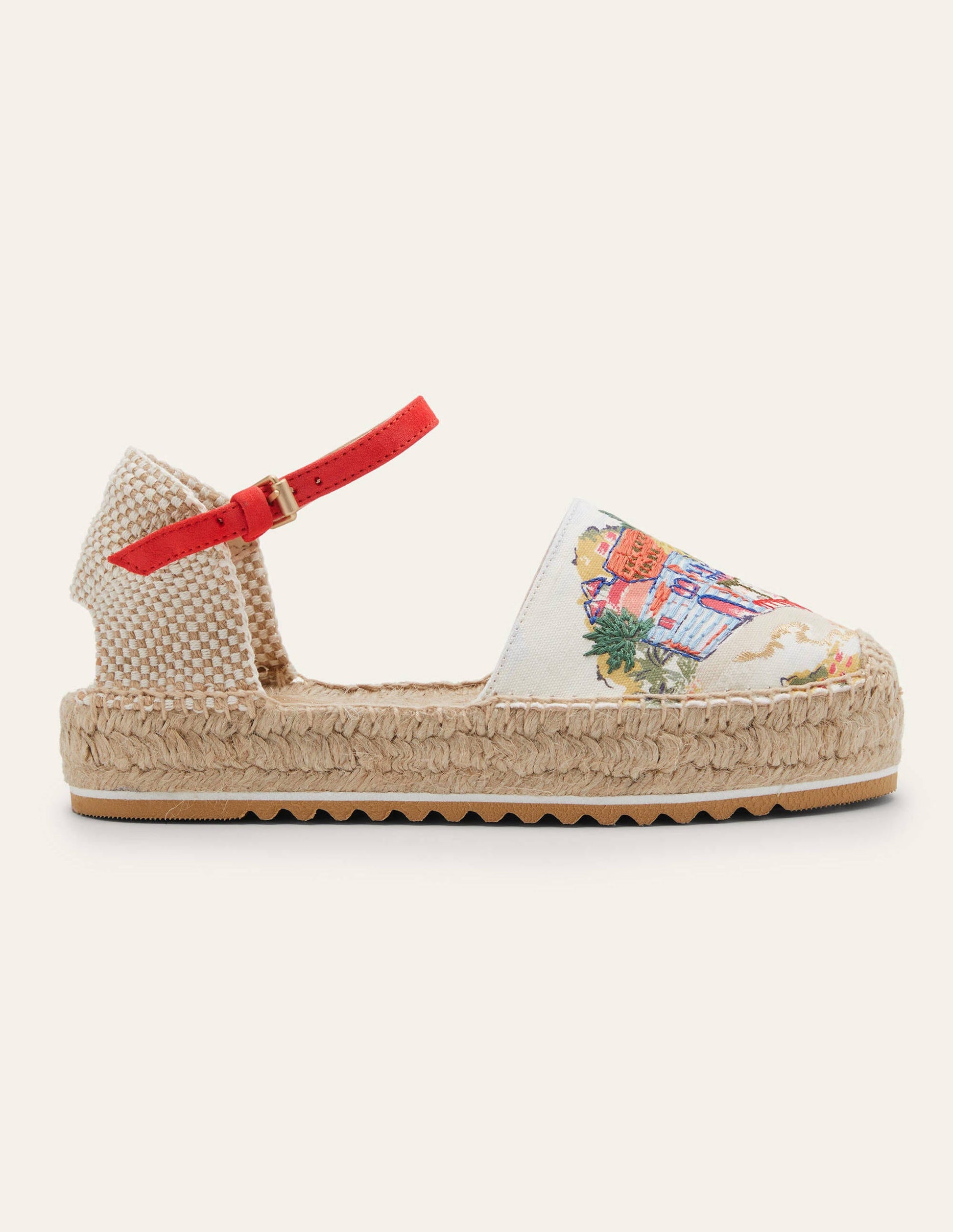Espadrilles à plateforme plate-Ivoire, motif Paradise Bay-2