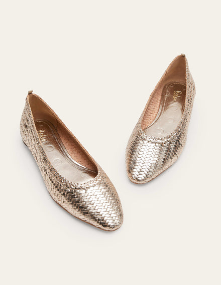 Ballerinas mit mandelförmiger Zehenpartie-Metallic-Gold, Gewebt