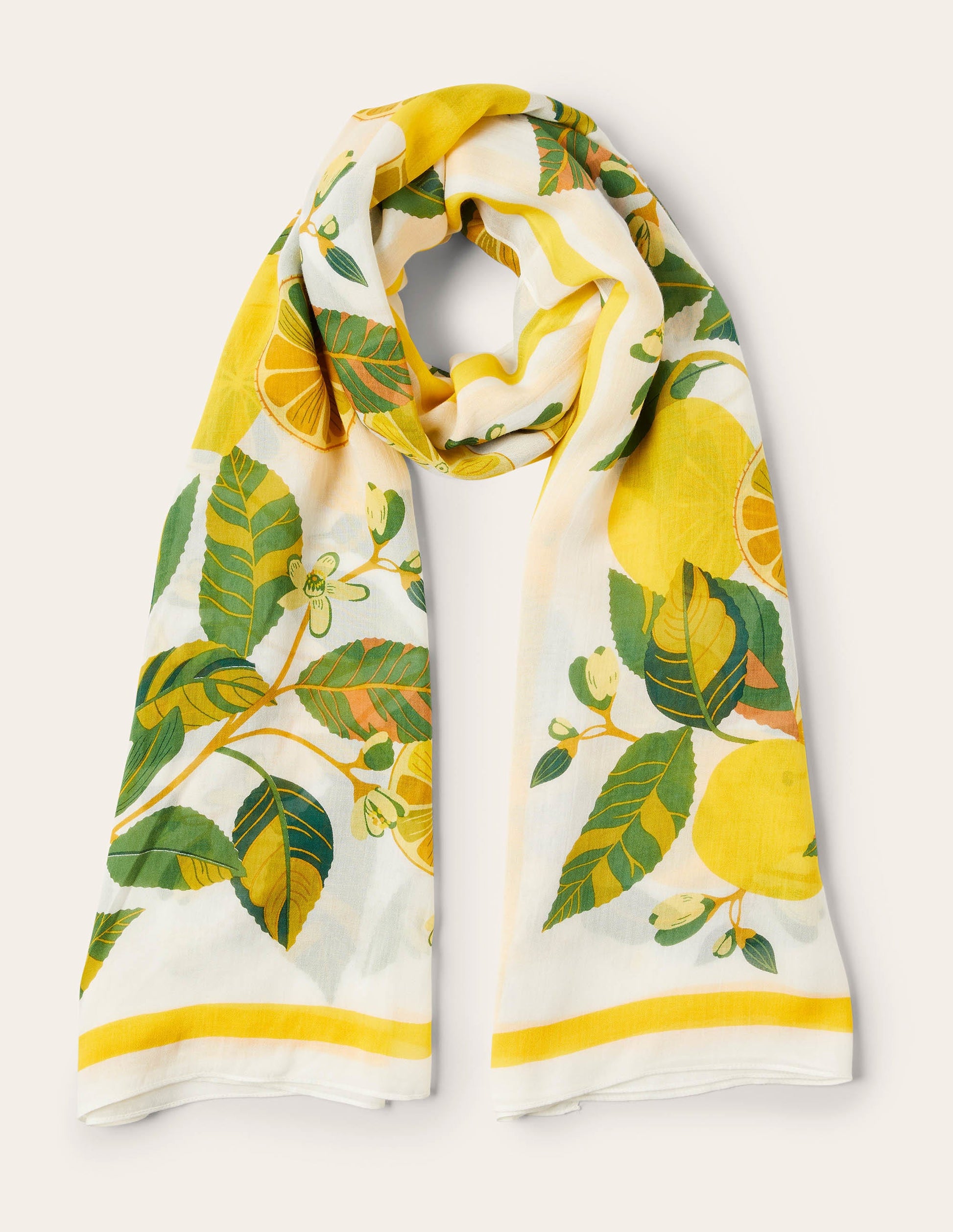 Foulard en modal imprimé-Ivoire/jaune clair, citron grimpant-1