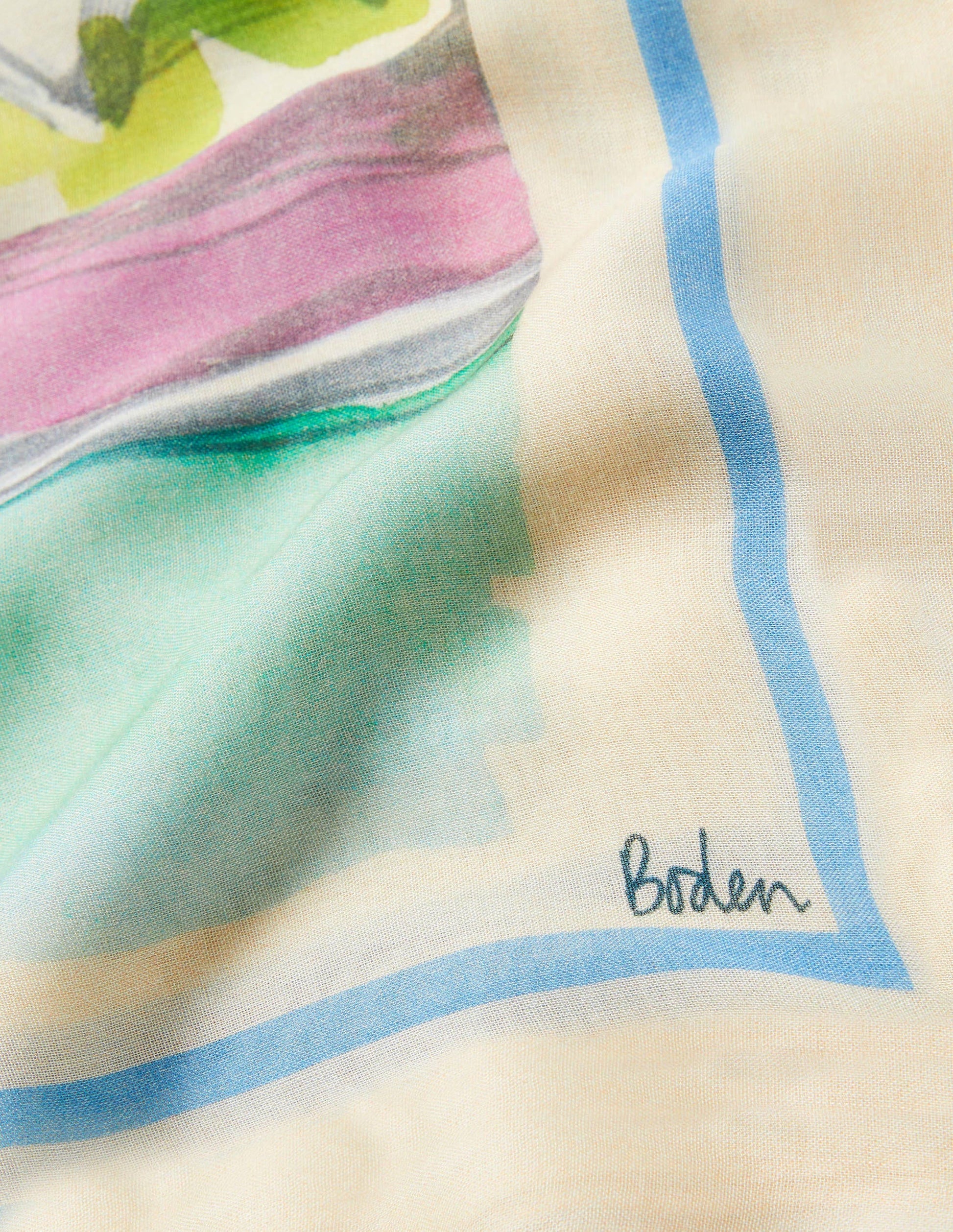 Gemusterter Modalschal-Surfblau/Regenbogenfarben, Dorfmotiv-2