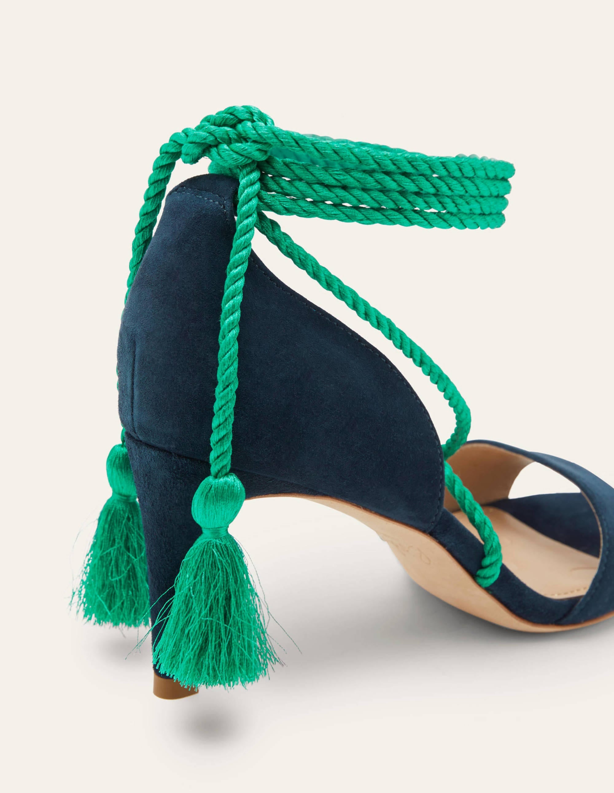 Sandales à talons nouées à la cheville en daim-Bleu marine - Image 3