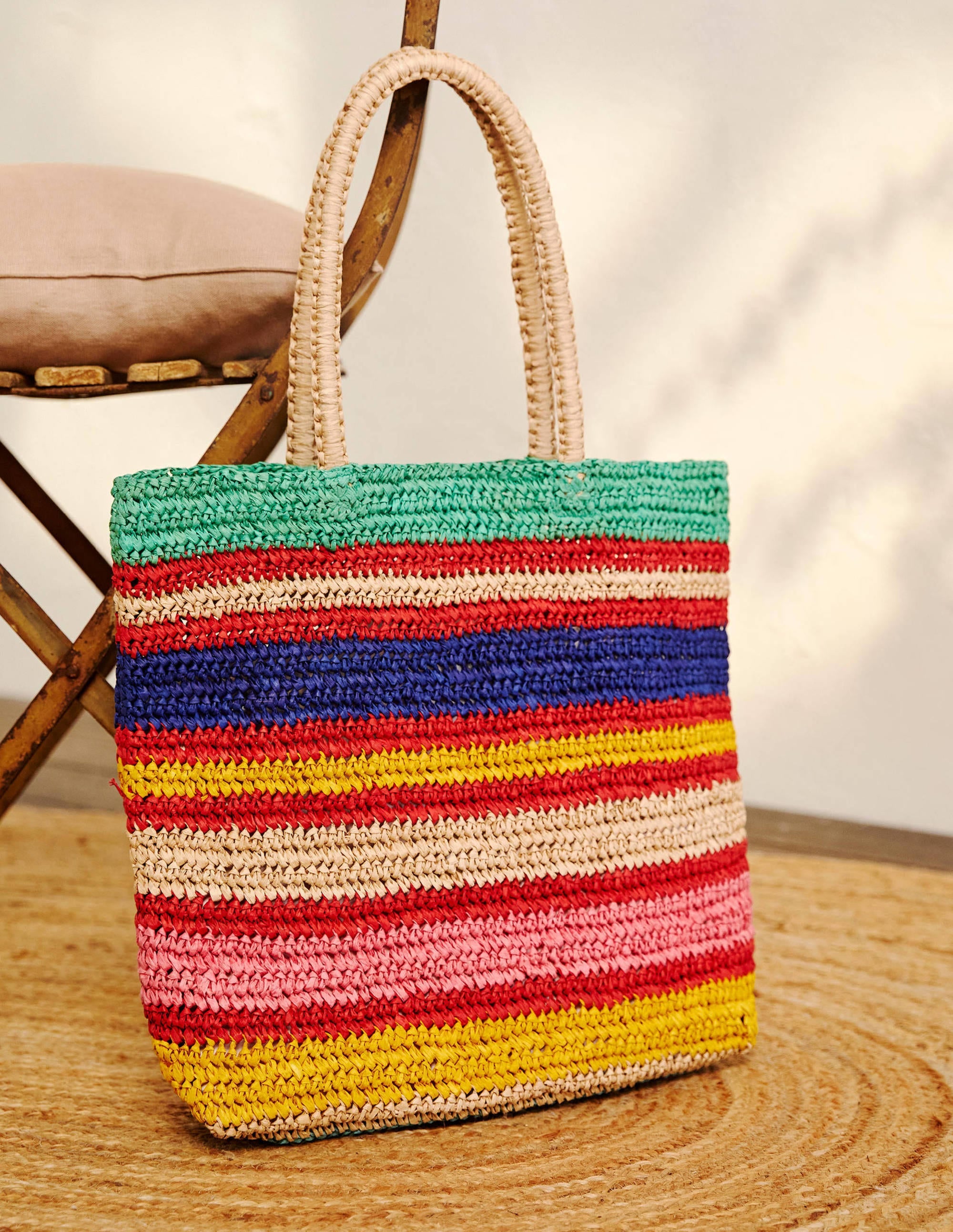 Weiche Strohtasche-Bunt, Gestreift - Image 1
