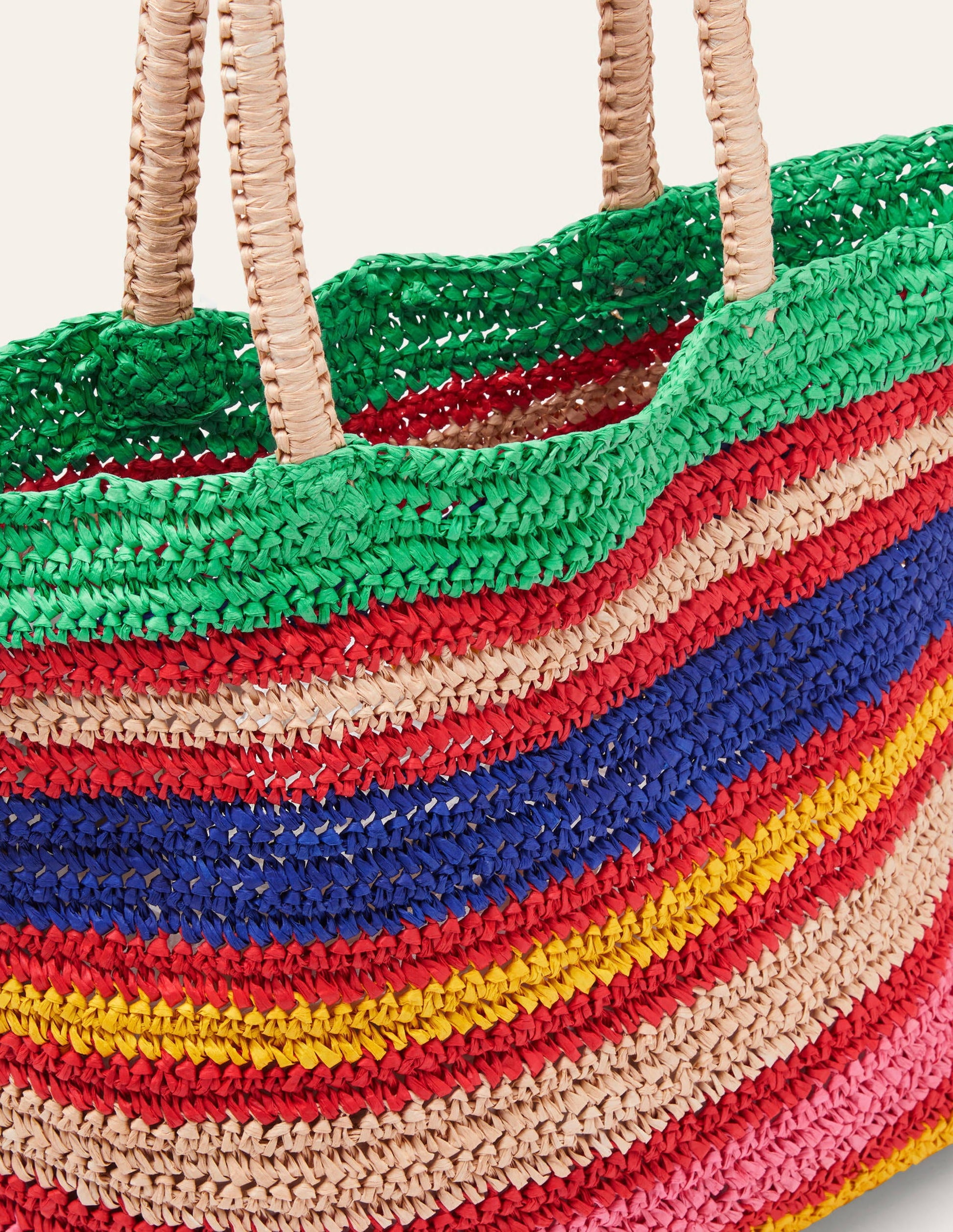 Weiche Strohtasche-Bunt, Gestreift-2