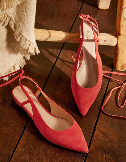 Ballerinas mit Knöchelriemchen und spitzer Zehenpartie-Rot, Veloursleder-1